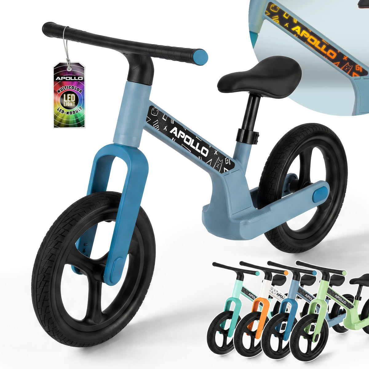 Apollo Funsport France - Draisienne LED Trailbuddy pour enfants dès 2 ans – Draisienne 12 pouces avec éclairage - Bleu