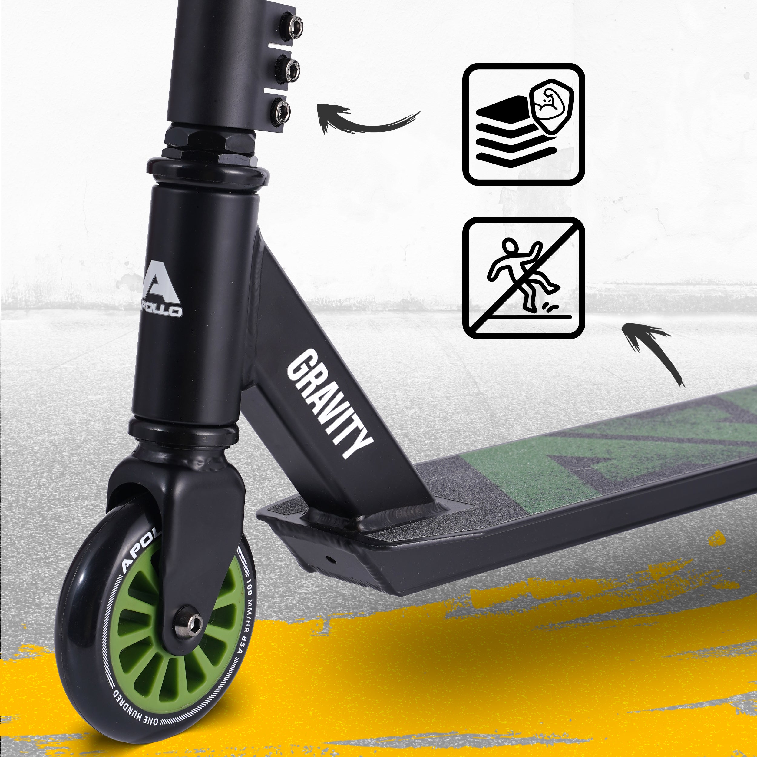 Apollo Funsport FR - Apollo Stunt Scooter Gravity - Trottinette fun pour enfants et adolescents - Noir Vert