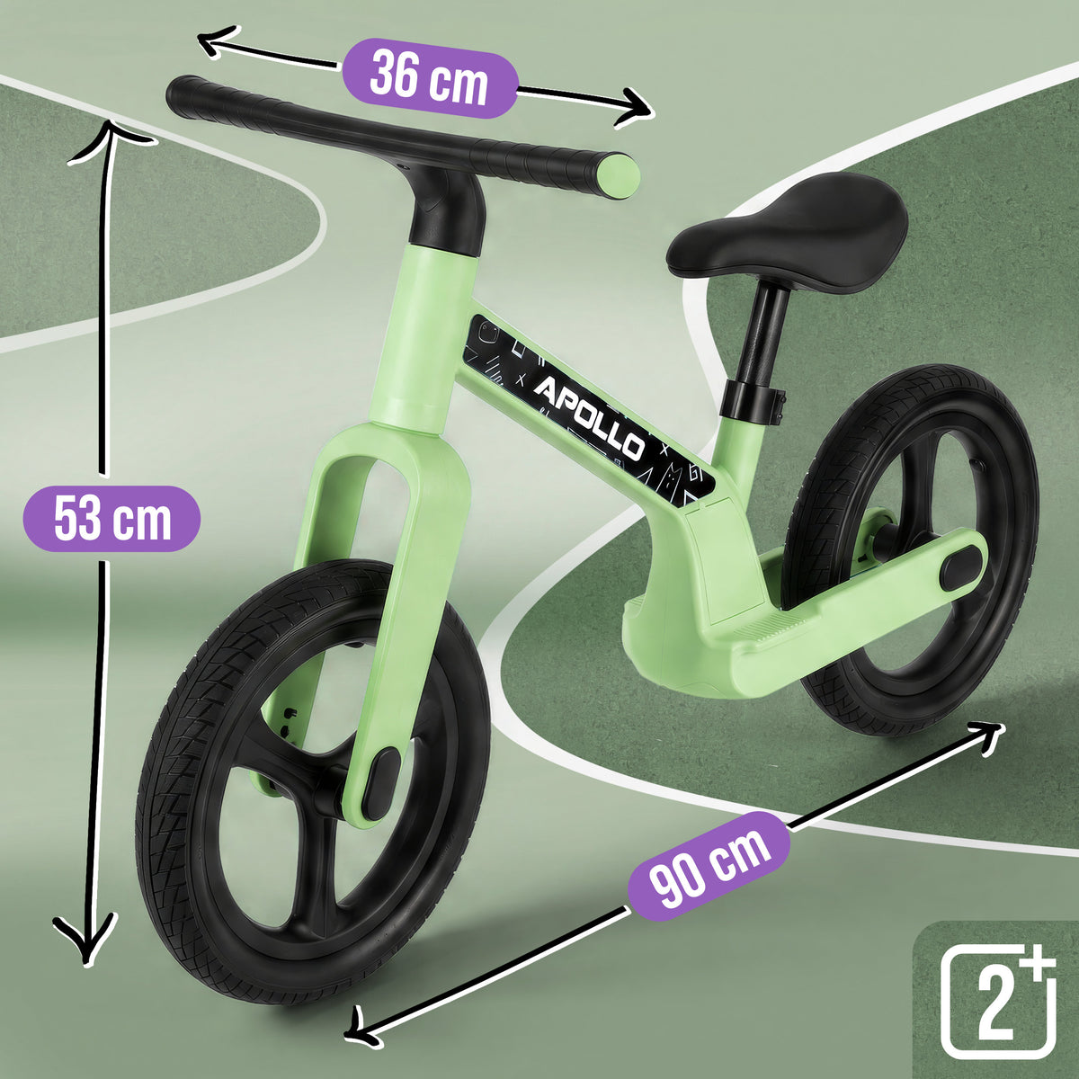 Apollo Funsport France - Draisienne LED Trailbuddy pour enfants dès 2 ans – Draisienne 12 pouces avec éclairage - Vert
