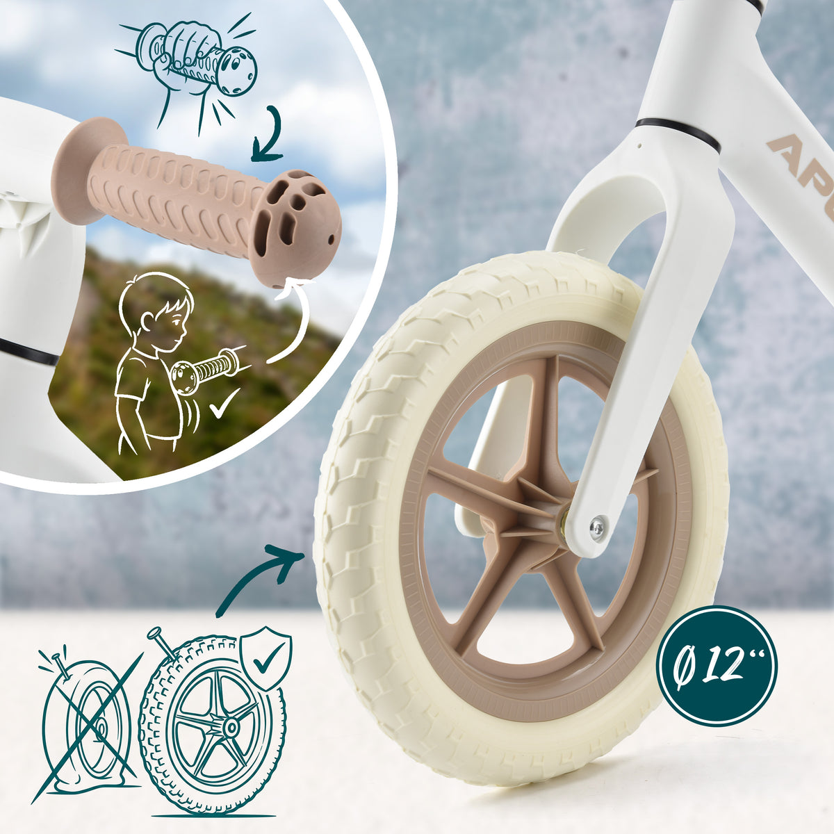 Apollo Funsport France - Draisienne Trailbuddy dès 2 ans – Draisienne enfant 12 pouces - Blanc