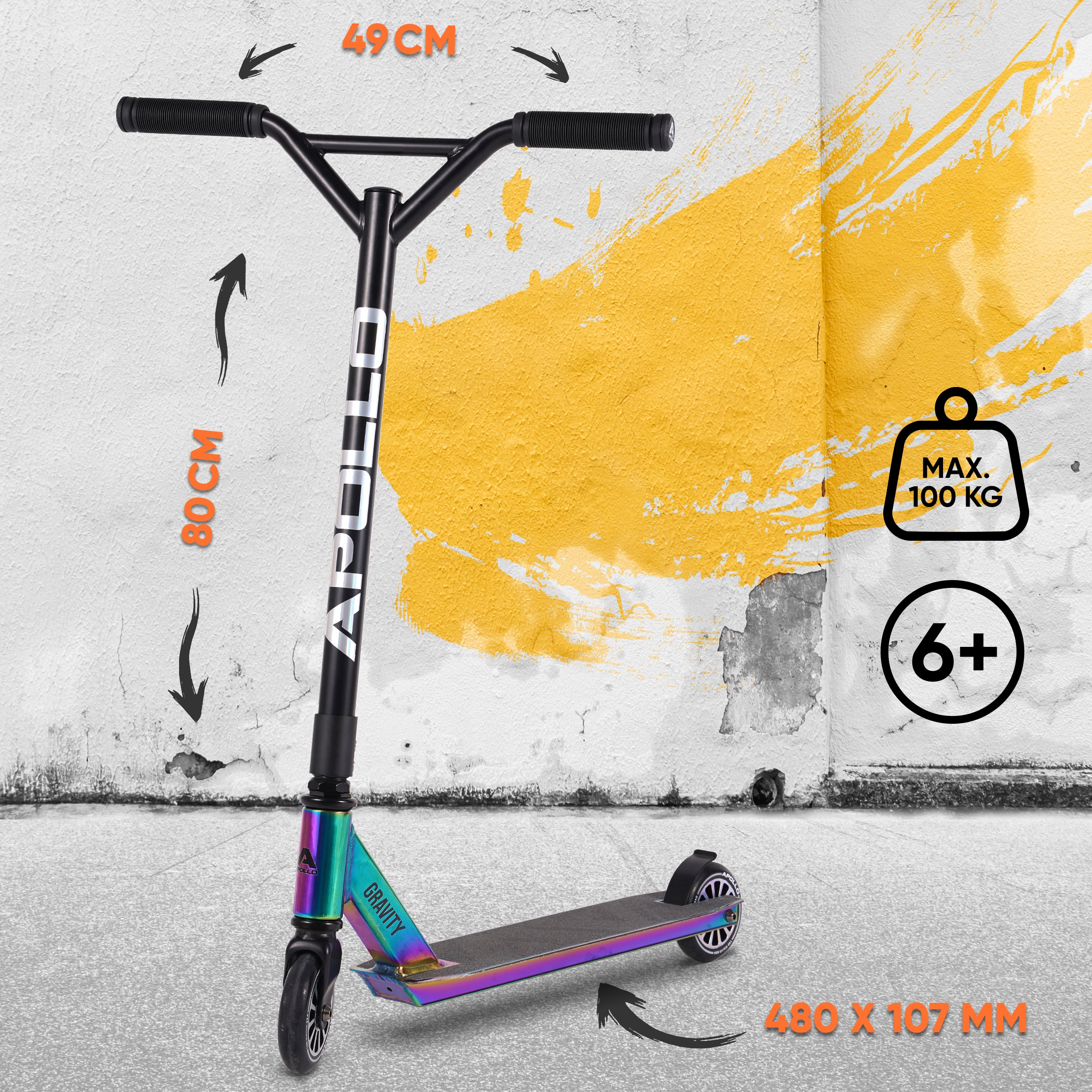 Apollo Funsport FR - Apollo Stunt Scooter Gravity - Trottinette fun pour enfants et adolescents - Arc-en-ciel