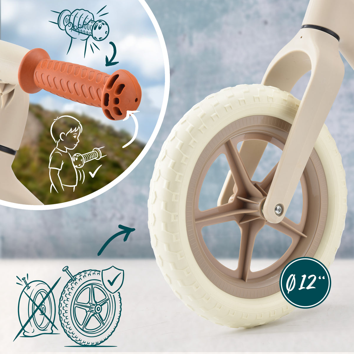 Apollo Funsport France - Draisienne Trailbuddy dès 2 ans – Draisienne enfant 12 pouces - Beige