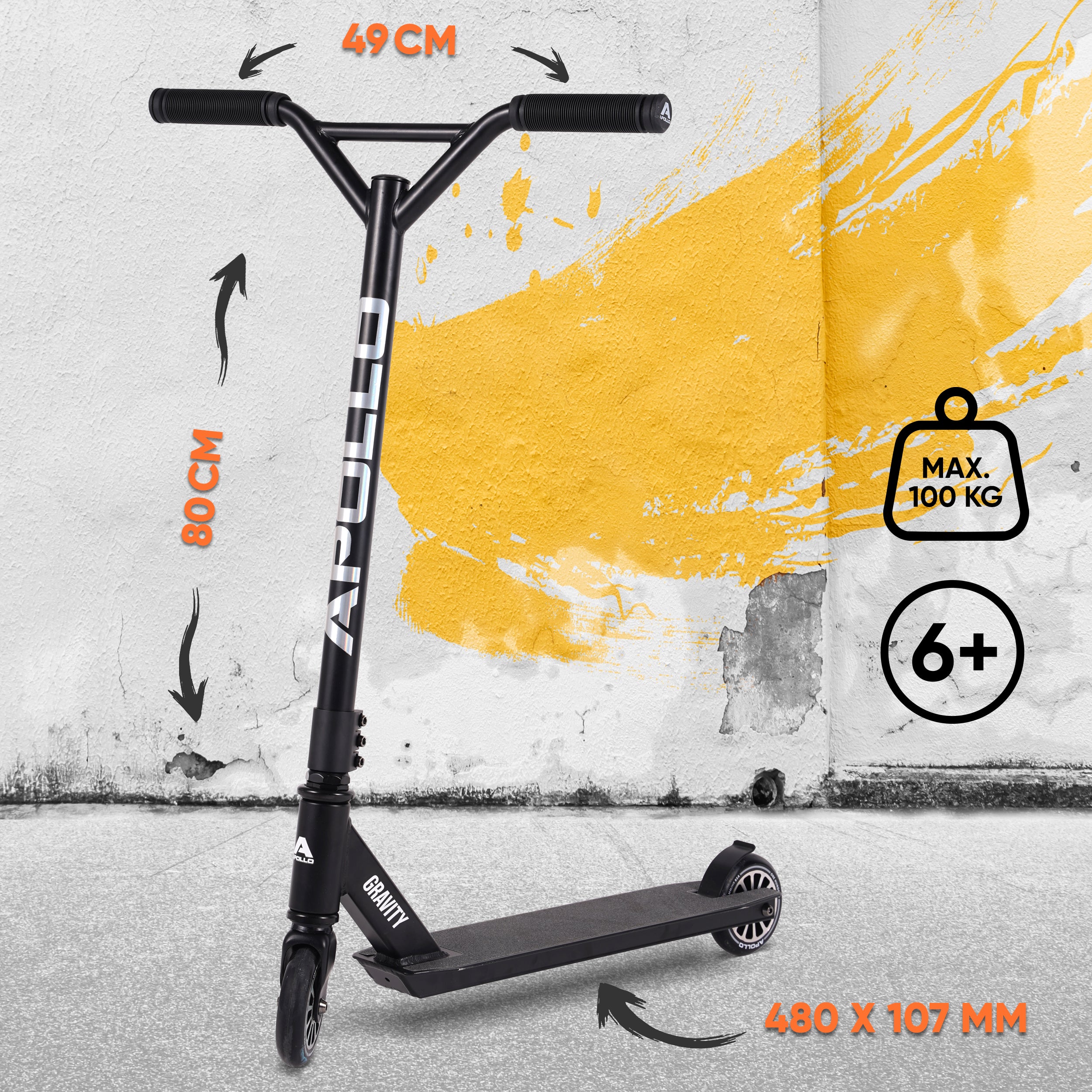Apollo Funsport FR - Apollo Stunt Scooter Gravity - Trottinette fun pour enfants et adolescents - Noir brillant