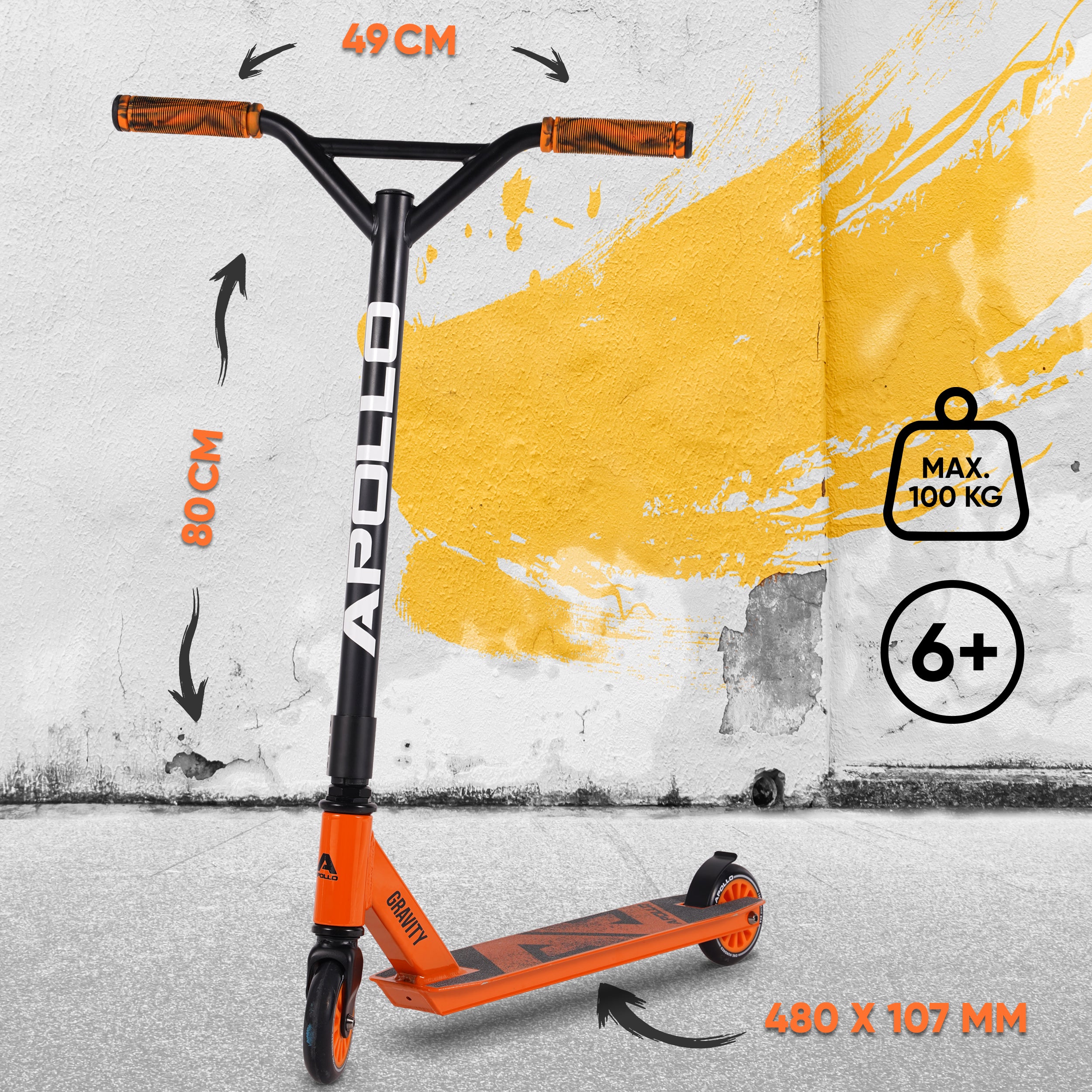 Apollo Funsport FR - Apollo Stunt Scooter Gravity - Trottinette fun pour enfants et adolescents - Orange