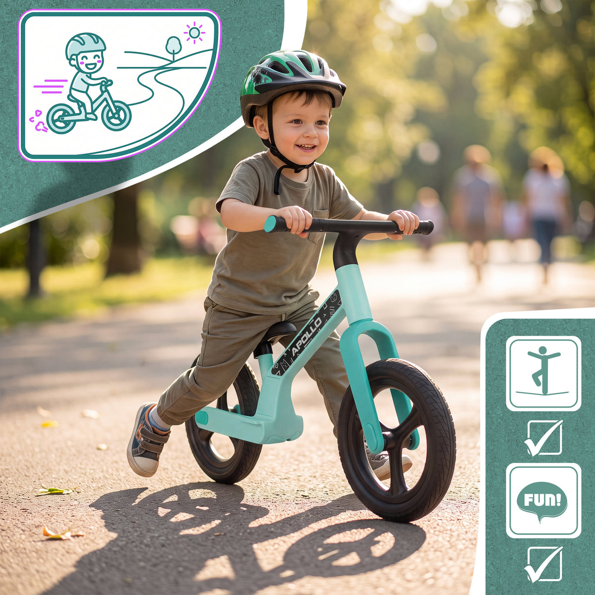 Apollo Funsport France - Draisienne LED Trailbuddy pour enfants dès 2 ans – Draisienne 12 pouces avec éclairage - Menthe