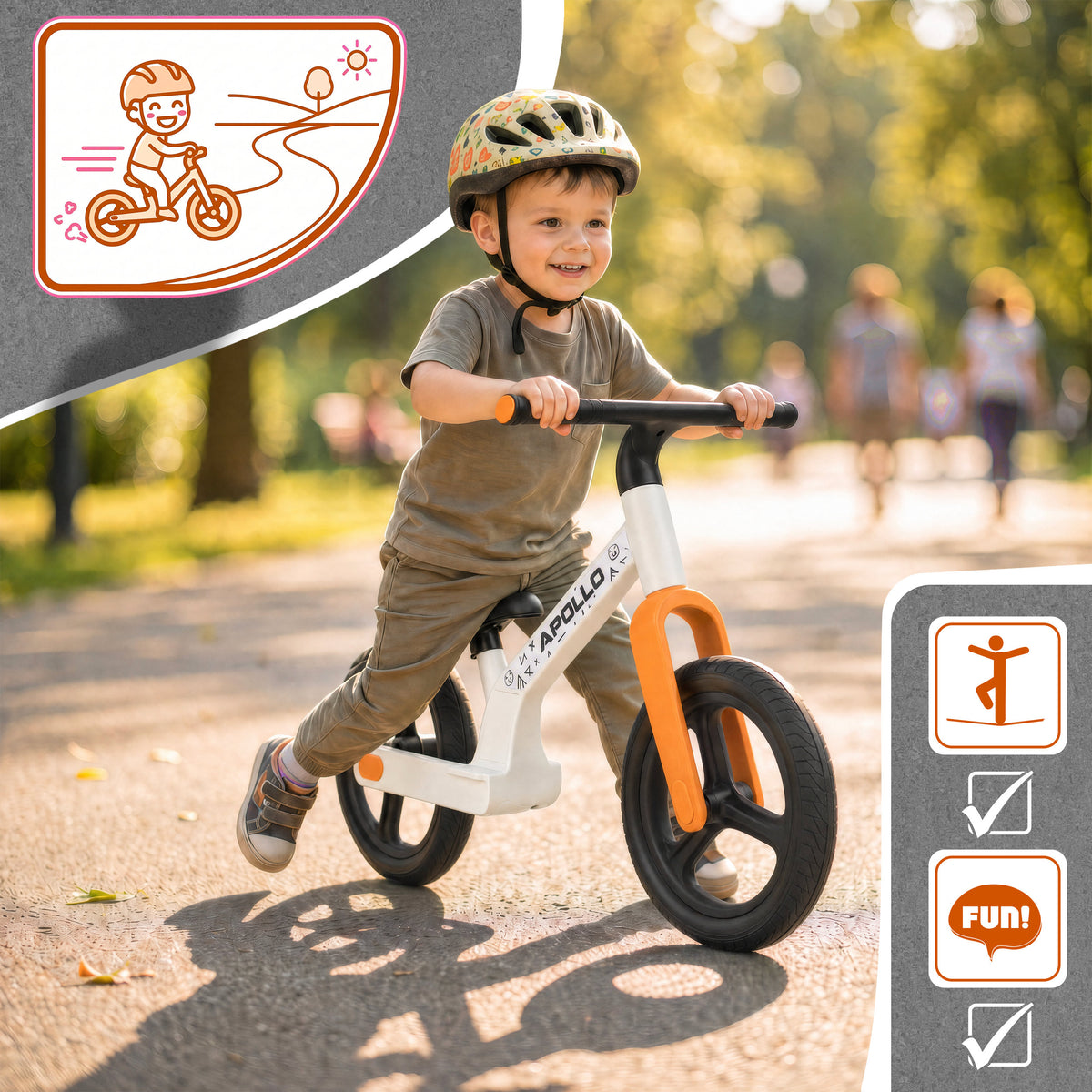 Apollo Funsport France - Draisienne LED Trailbuddy pour enfants dès 2 ans – Draisienne 12 pouces avec éclairage - Blanc