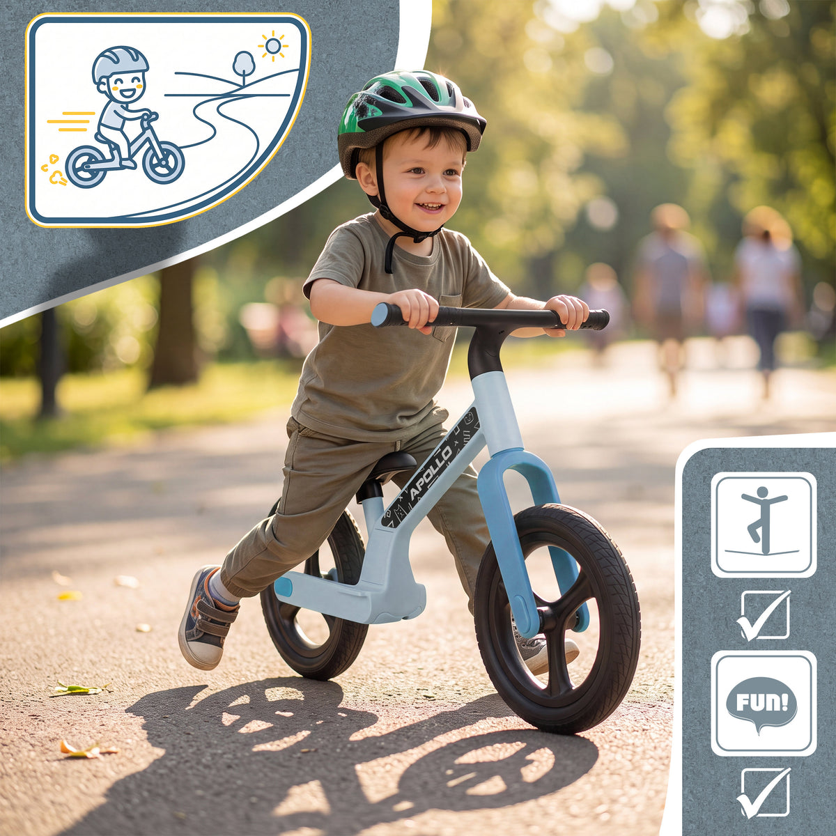 Apollo Funsport France - Draisienne LED Trailbuddy pour enfants dès 2 ans – Draisienne 12 pouces avec éclairage - Bleu