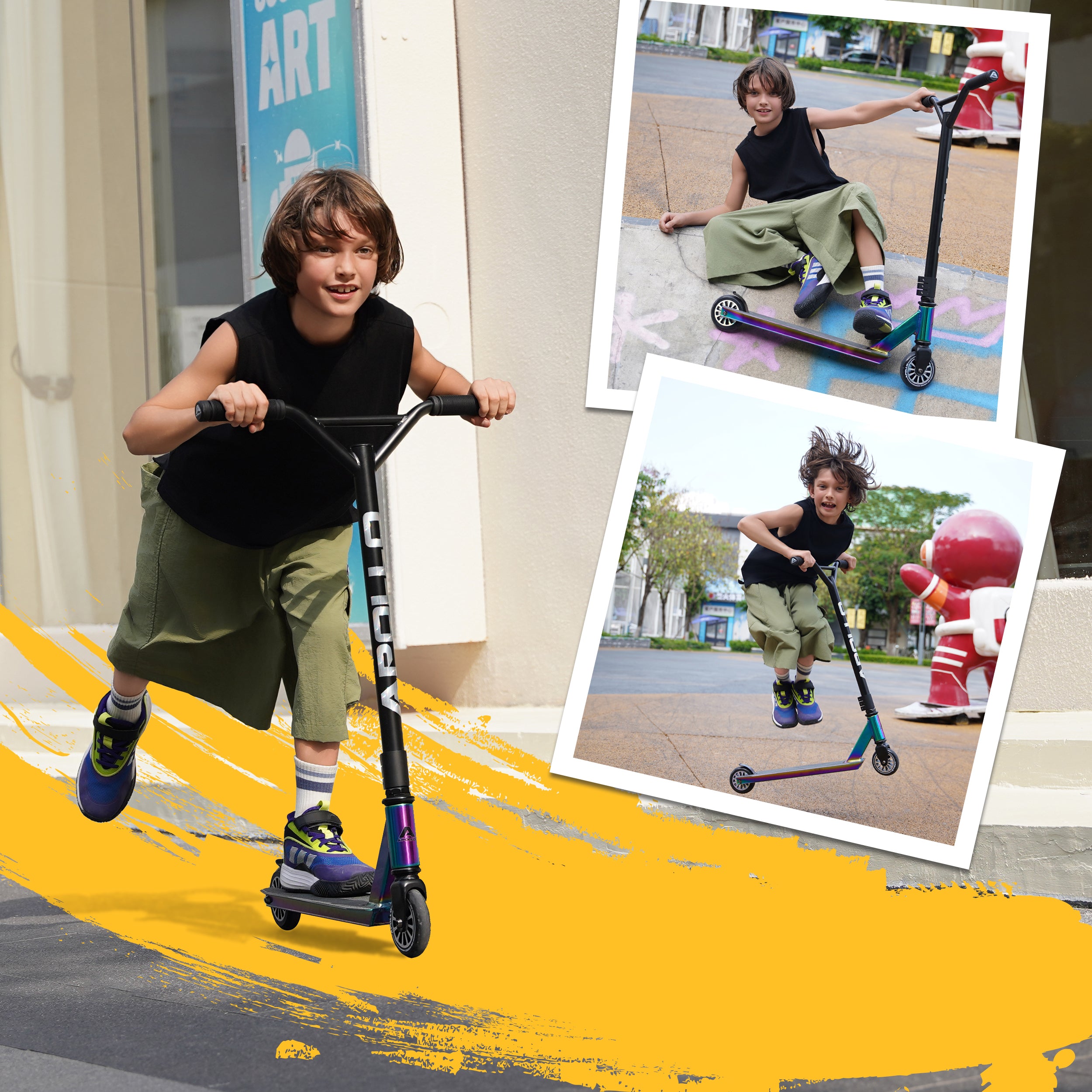 Apollo Funsport FR - Apollo Stunt Scooter Gravity - Trottinette fun pour enfants et adolescents - Arc-en-ciel