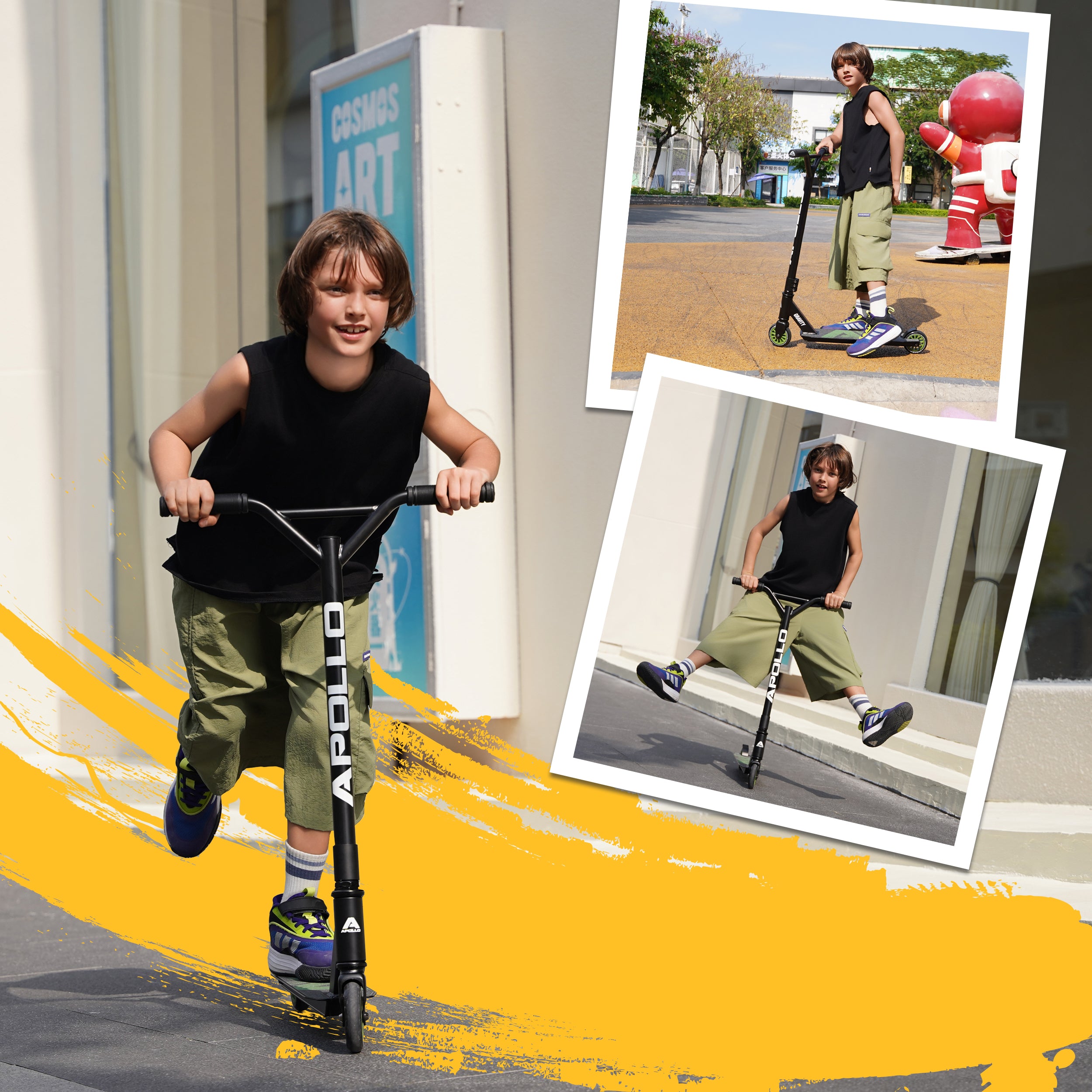 Apollo Funsport FR - Apollo Stunt Scooter Gravity - Trottinette fun pour enfants et adolescents - Noir Vert