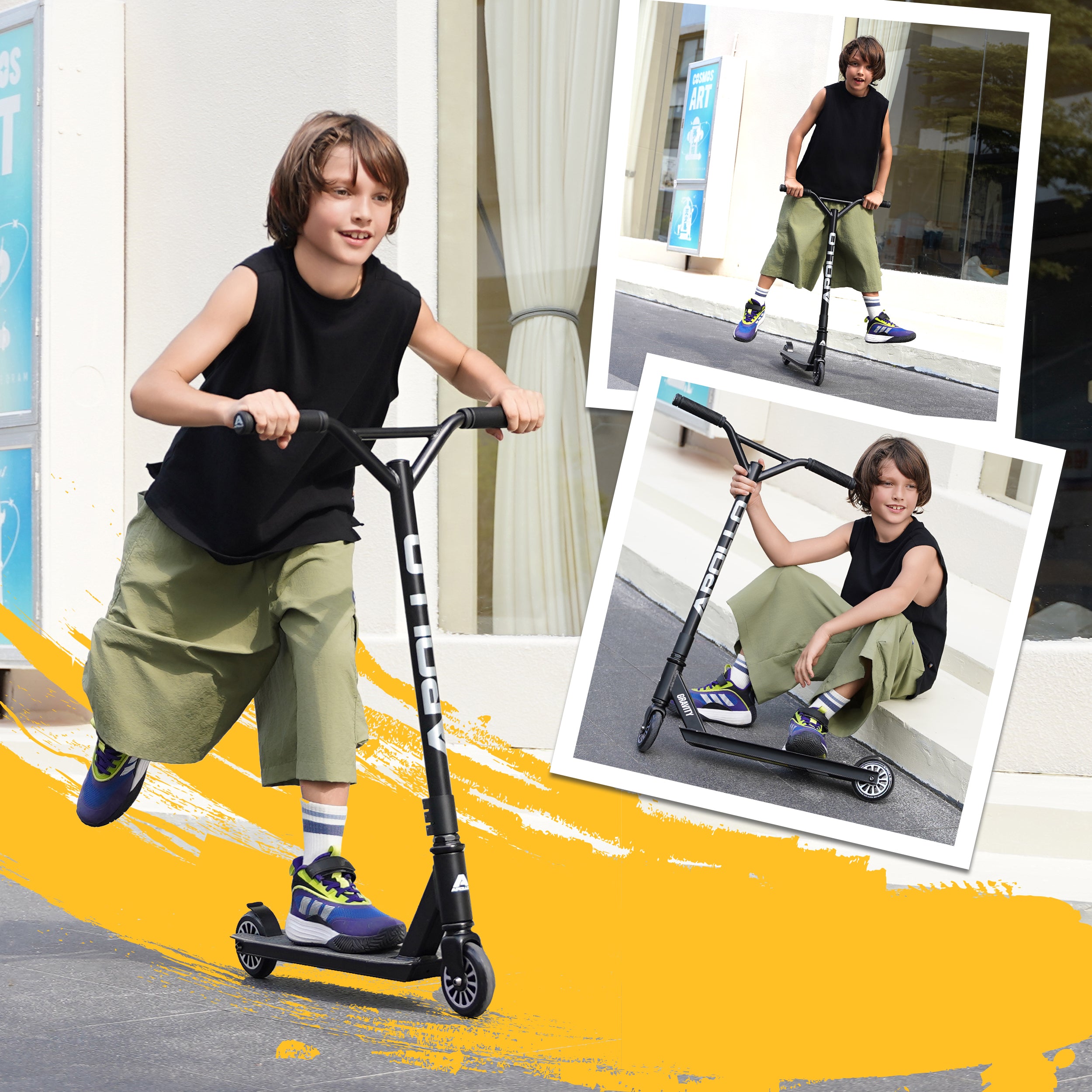 Apollo Funsport FR - Apollo Stunt Scooter Gravity - Trottinette fun pour enfants et adolescents - Noir brillant