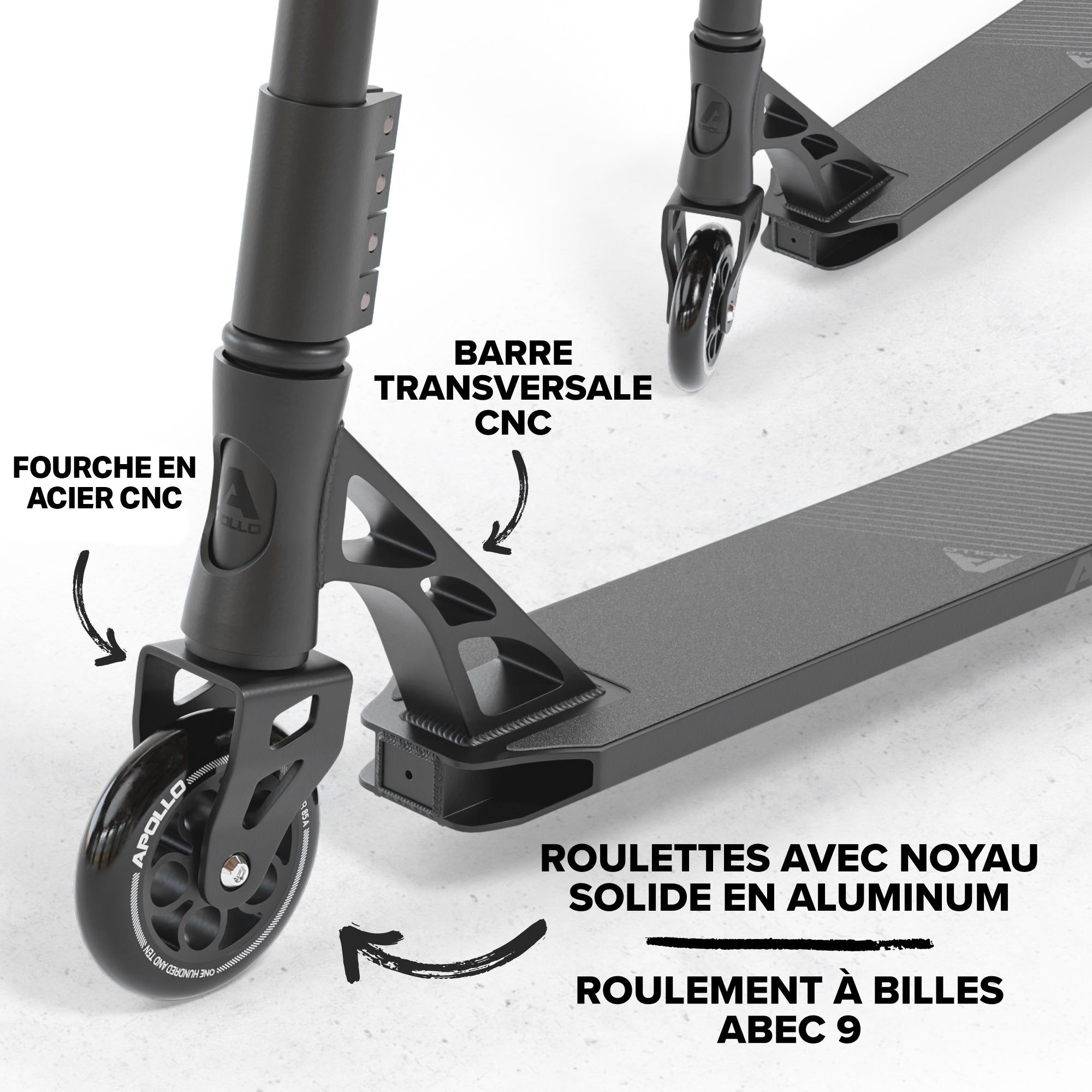 Apollo - Trotinette freestyle Adulte Genesis Pro X avec Roulements à Billes ABEC 9 - Noir