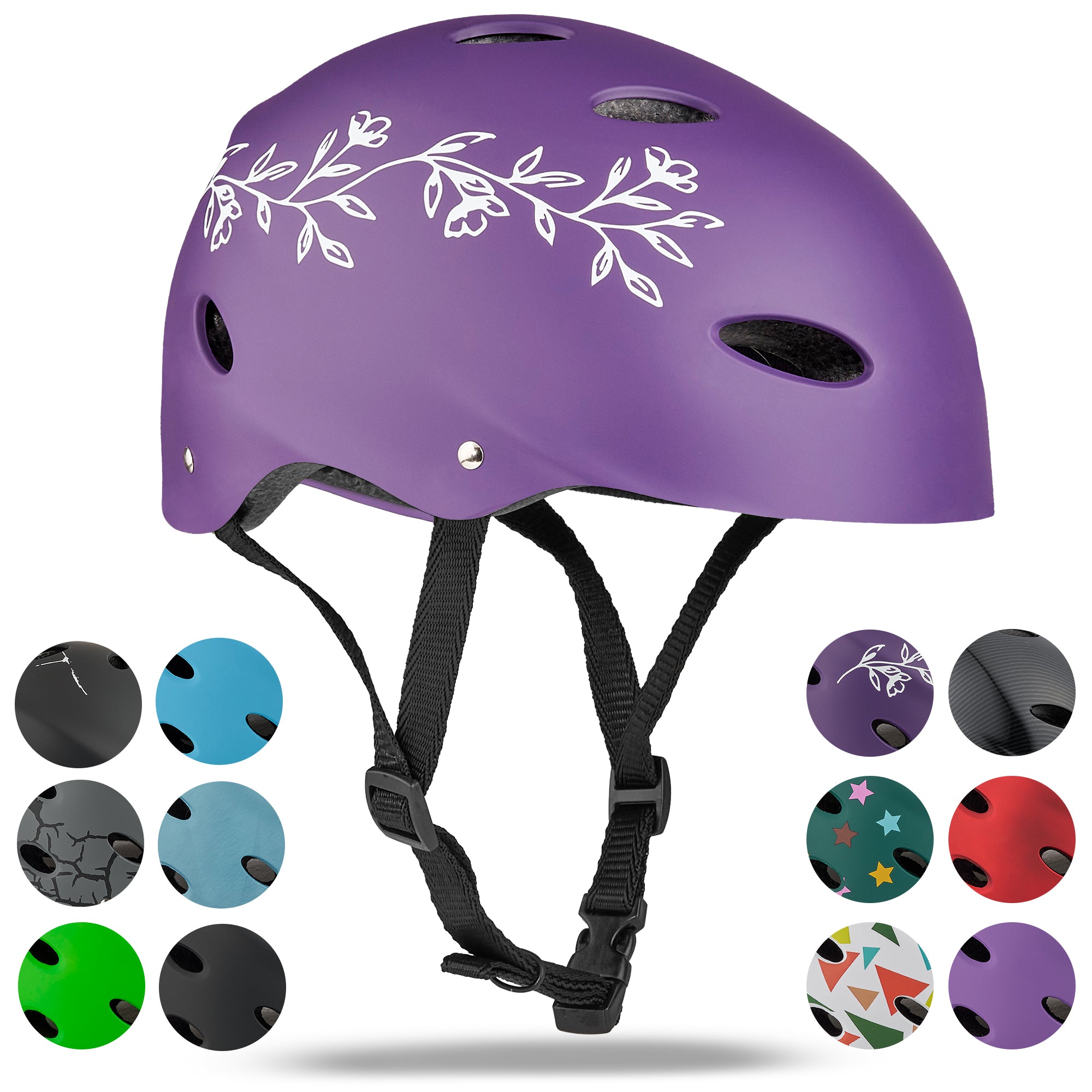 Apollo - Casque réglable pour skate et vélo - Purple Flower