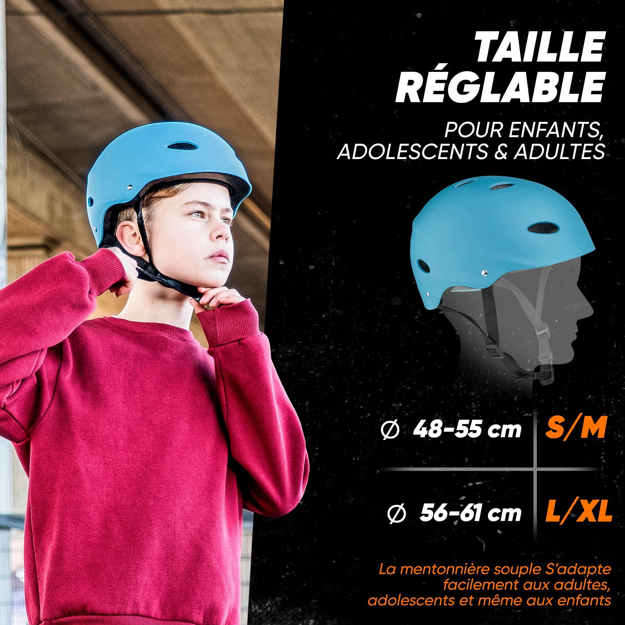 Apollo - Casque réglable pour skate et vélo - Light Blue (Uni)