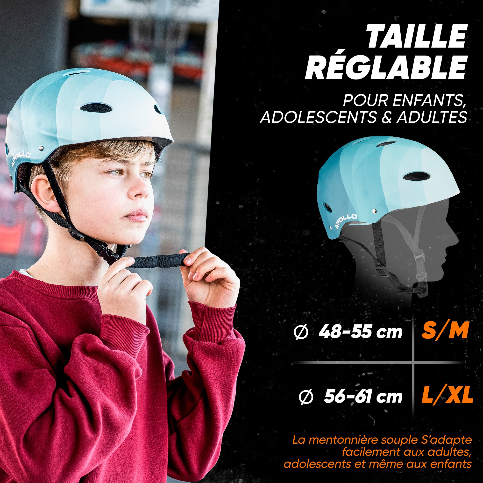 Apollo - Casque réglable pour skate et vélo - Blue Wave