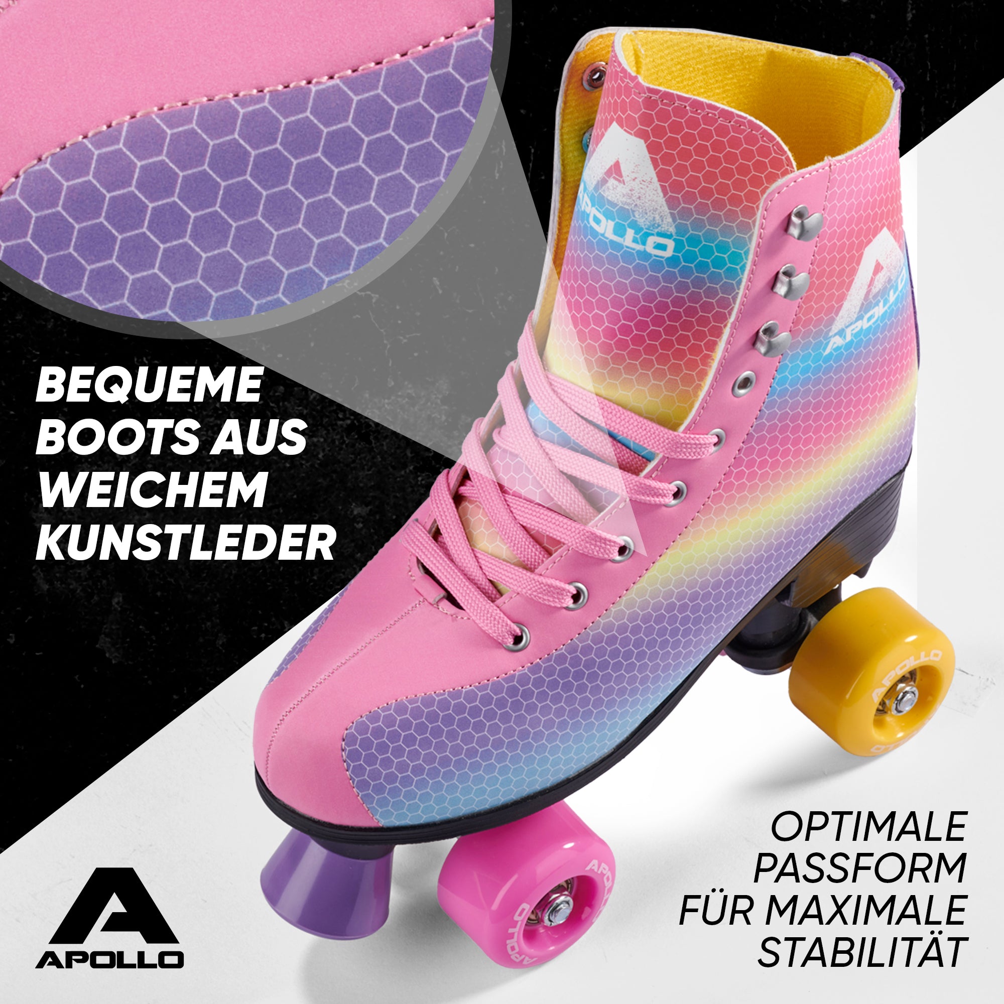 Apollo - Classic patins à roulettes fille et garçon - adolescents et adultes - Dancing Queen LED - L (39-42)