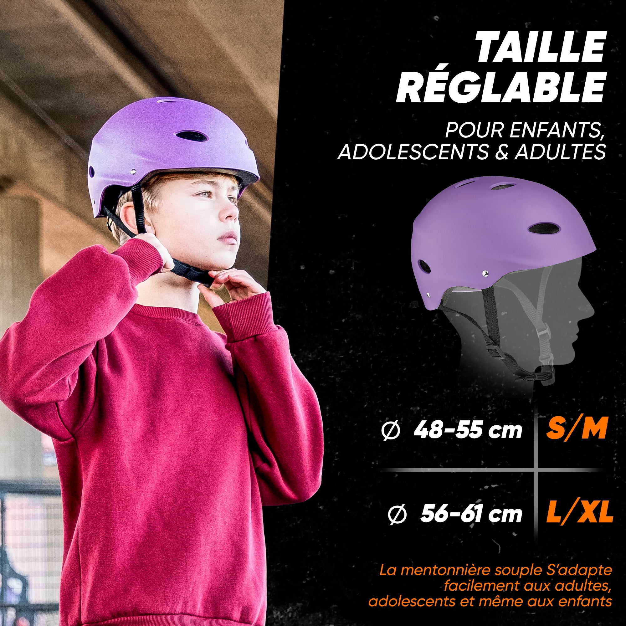 Apollo - Casque réglable pour skate et vélo - Violett (Uni)