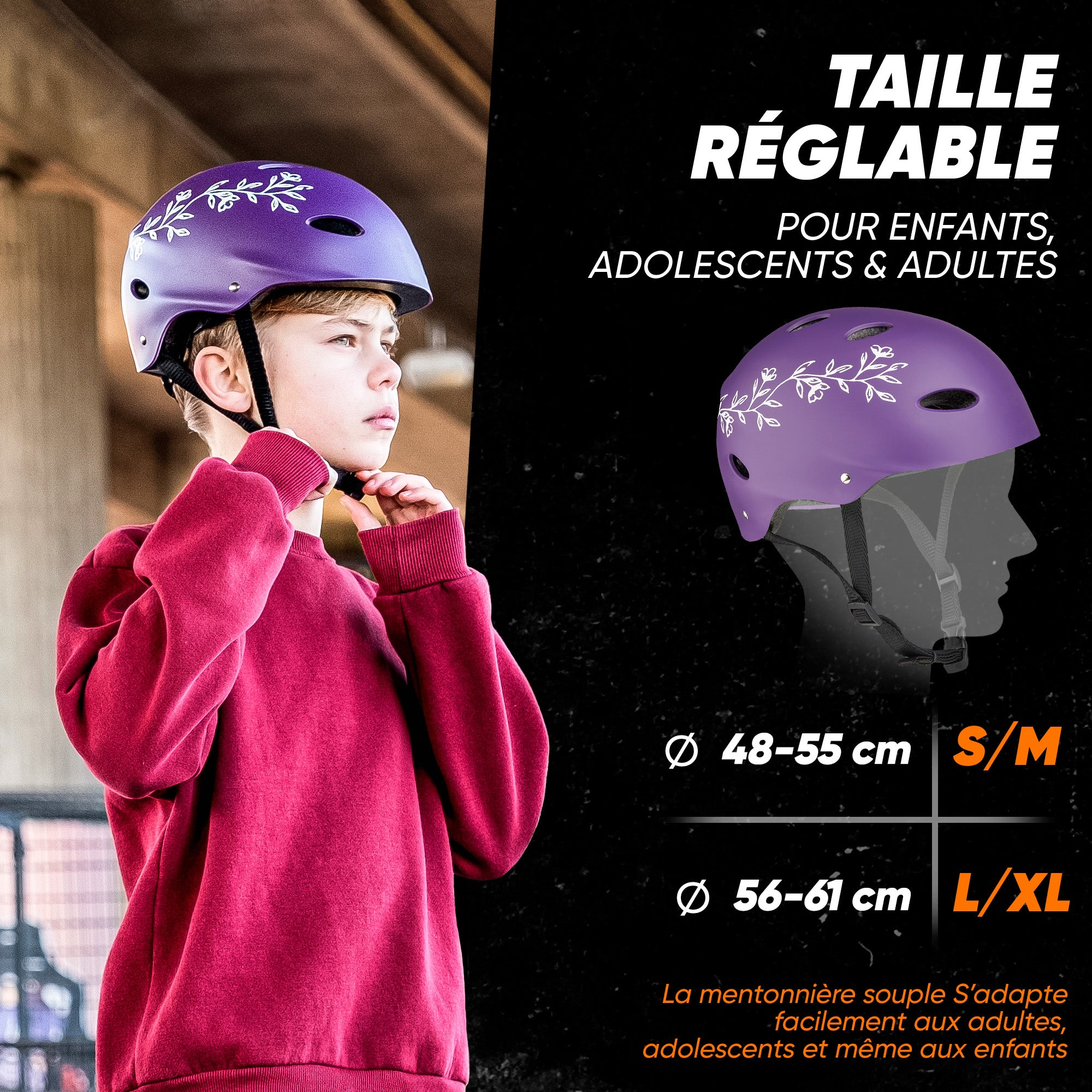 Apollo - Casque réglable pour skate et vélo - Purple Flower