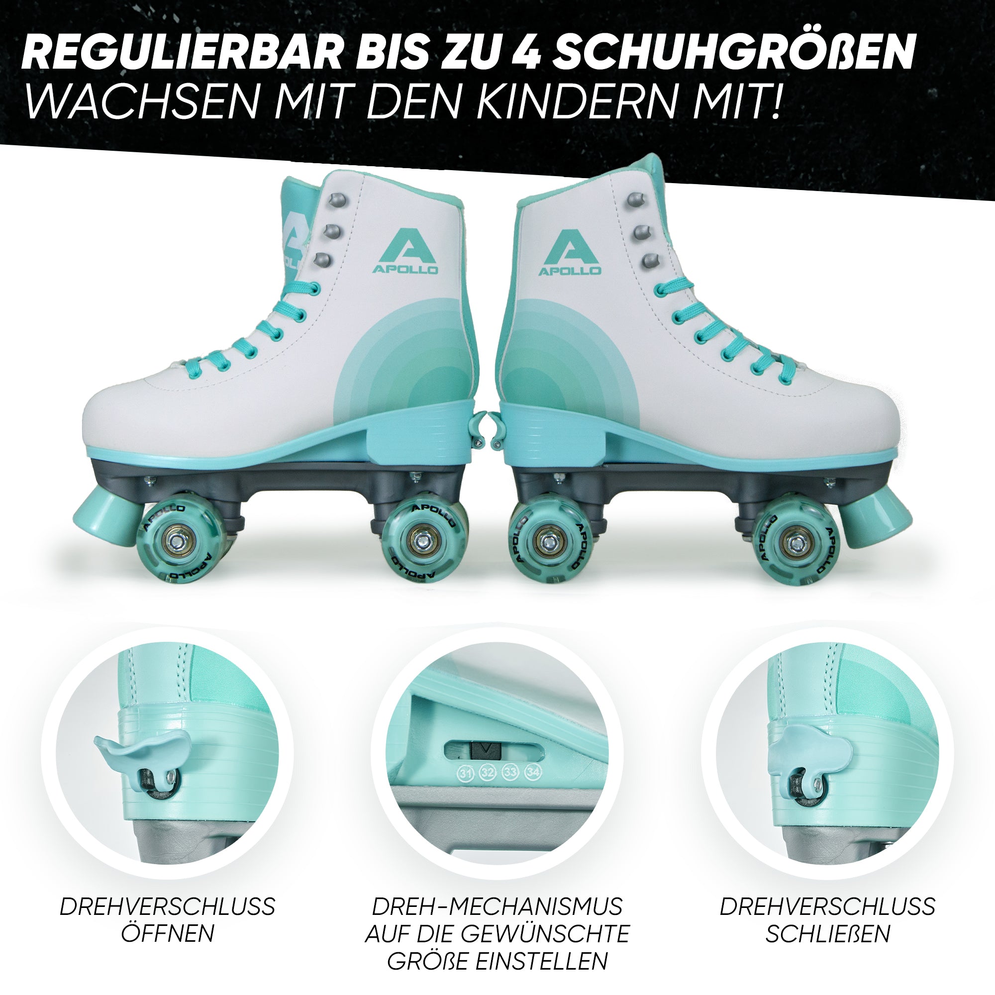 Apollo - Classic patins à roulettes fille et garçon - adolescents et adultes - Disco Time LED - L (39-42)