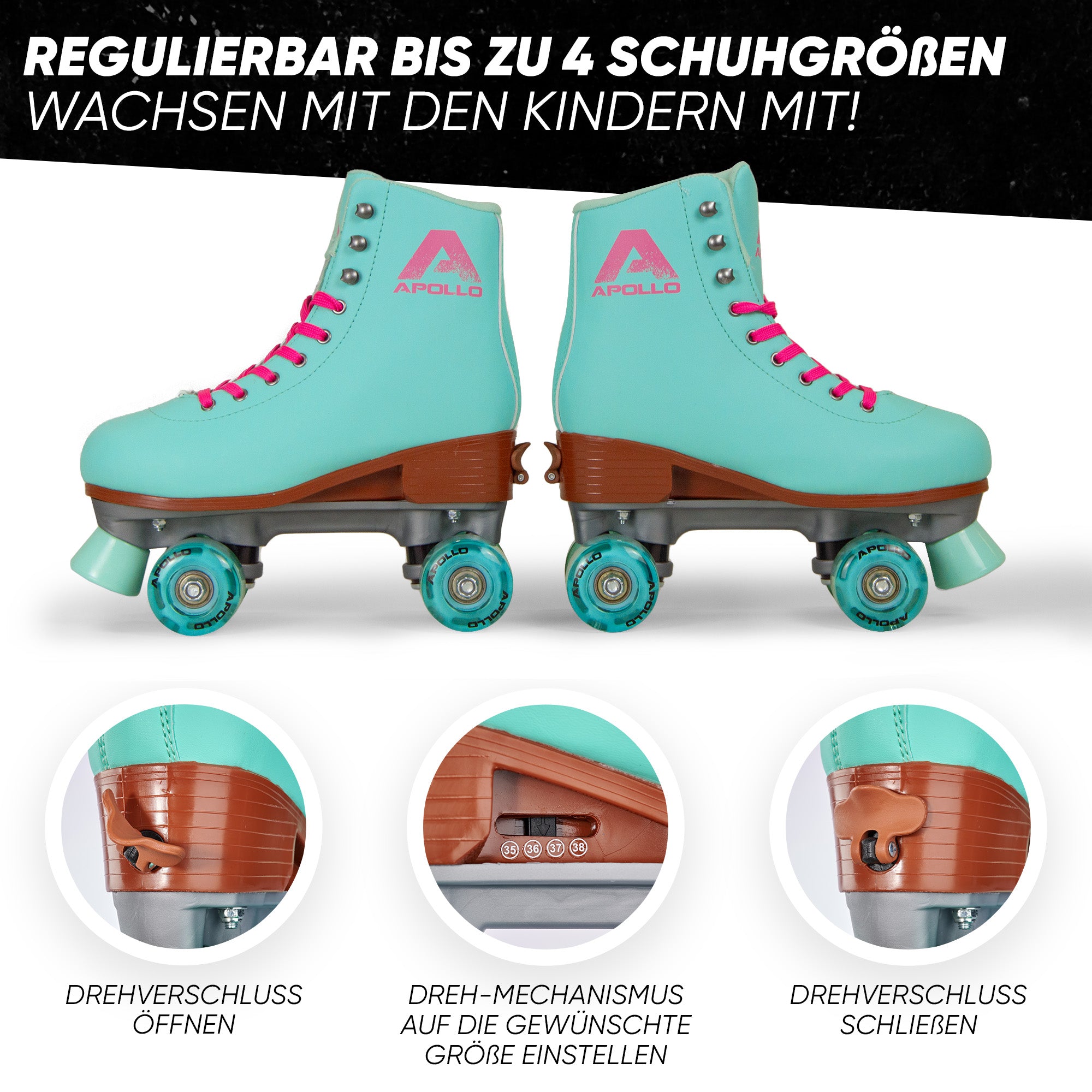 Apollo - Classic patins à roulettes fille et garçon - adolescents et adultes - Lagoon LED - L (39-42)