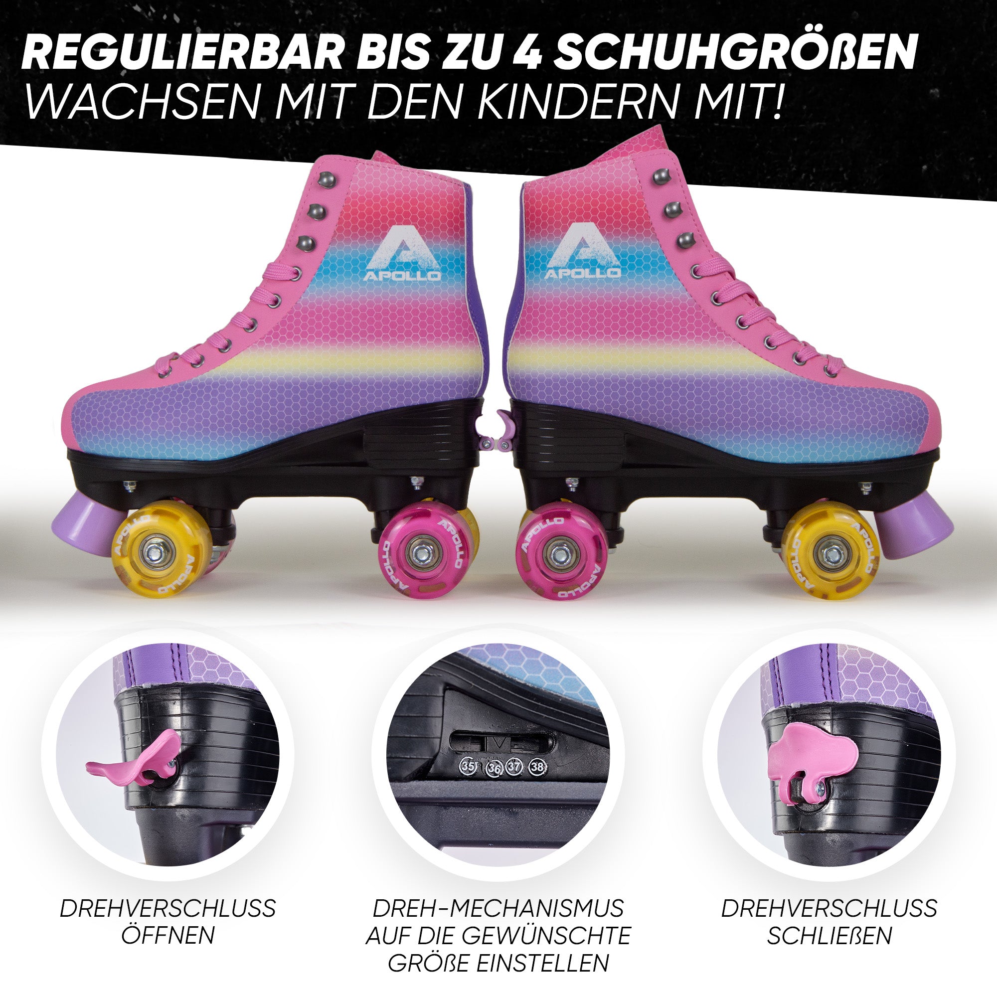Apollo - Classic patins à roulettes fille et garçon - adolescents et adultes - Dancing Queen LED - L (39-42)
