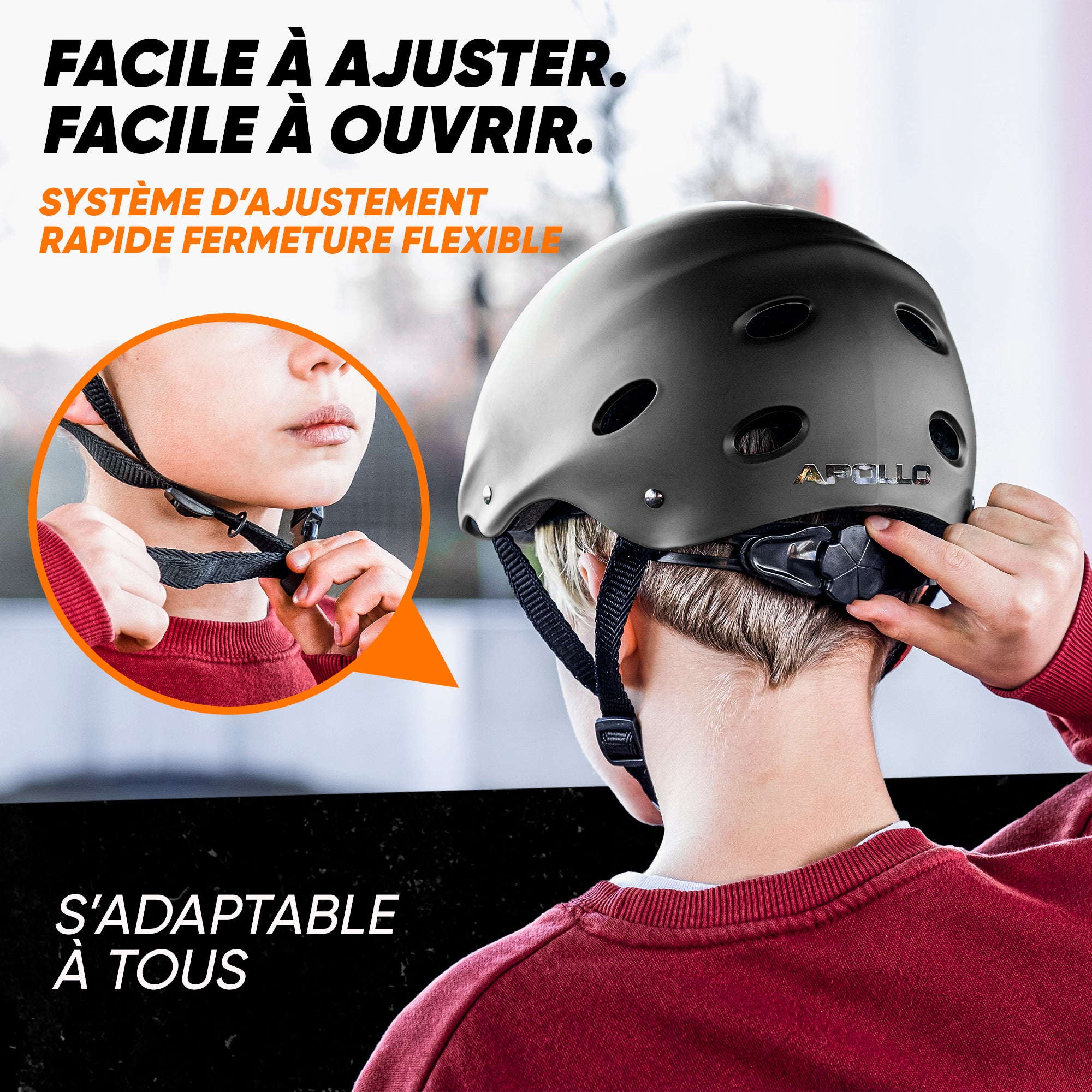 Apollo - Casque réglable pour skate et vélo - Black