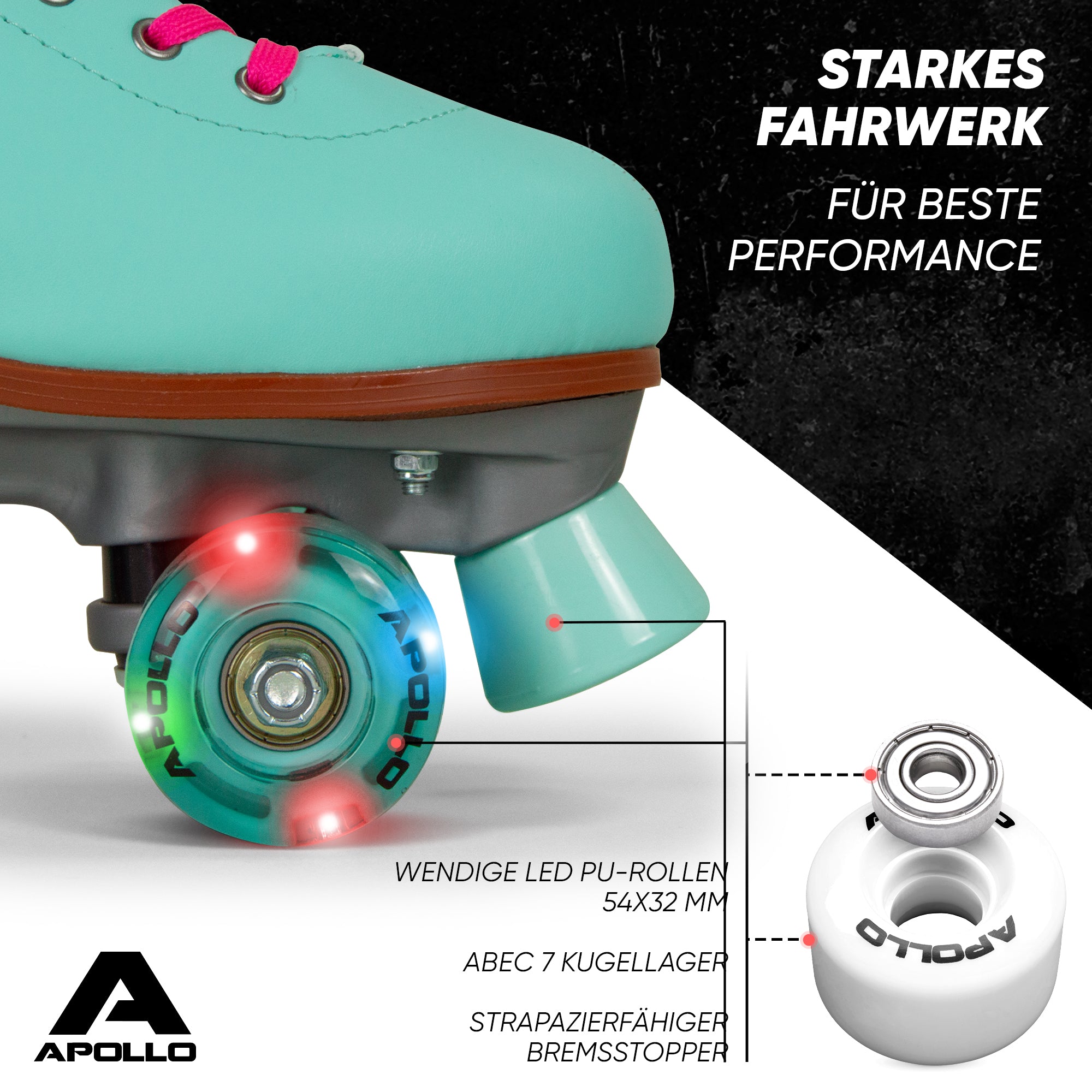 Apollo - Classic patins à roulettes fille et garçon - adolescents et adultes - Lagoon LED - L (39-42)