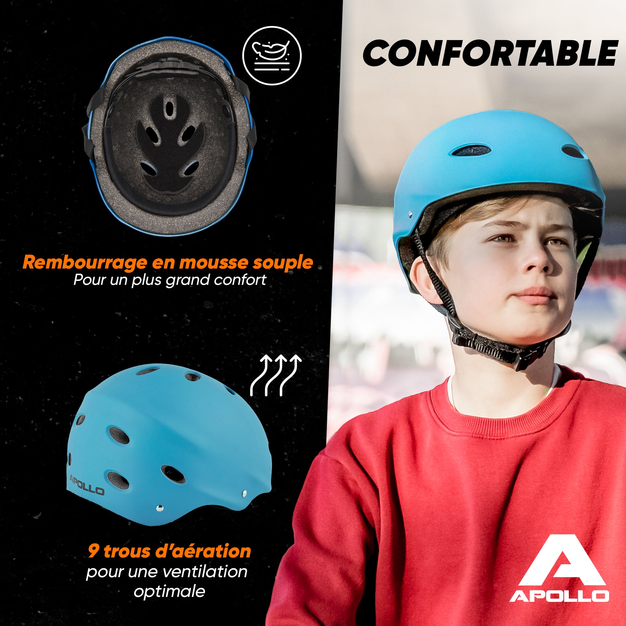 Apollo - Casque réglable pour skate et vélo - Light Blue (Uni)