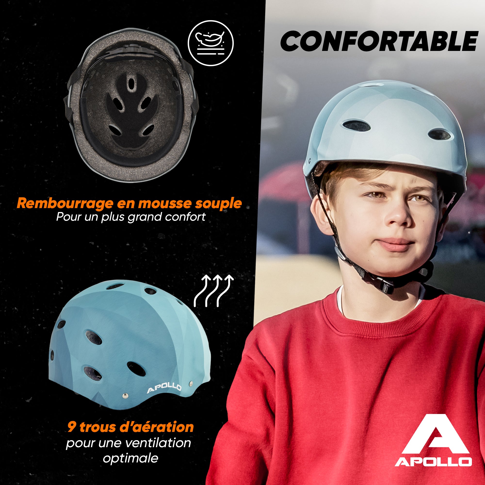 Apollo - Casque réglable pour skate et vélo - Blue Wave
