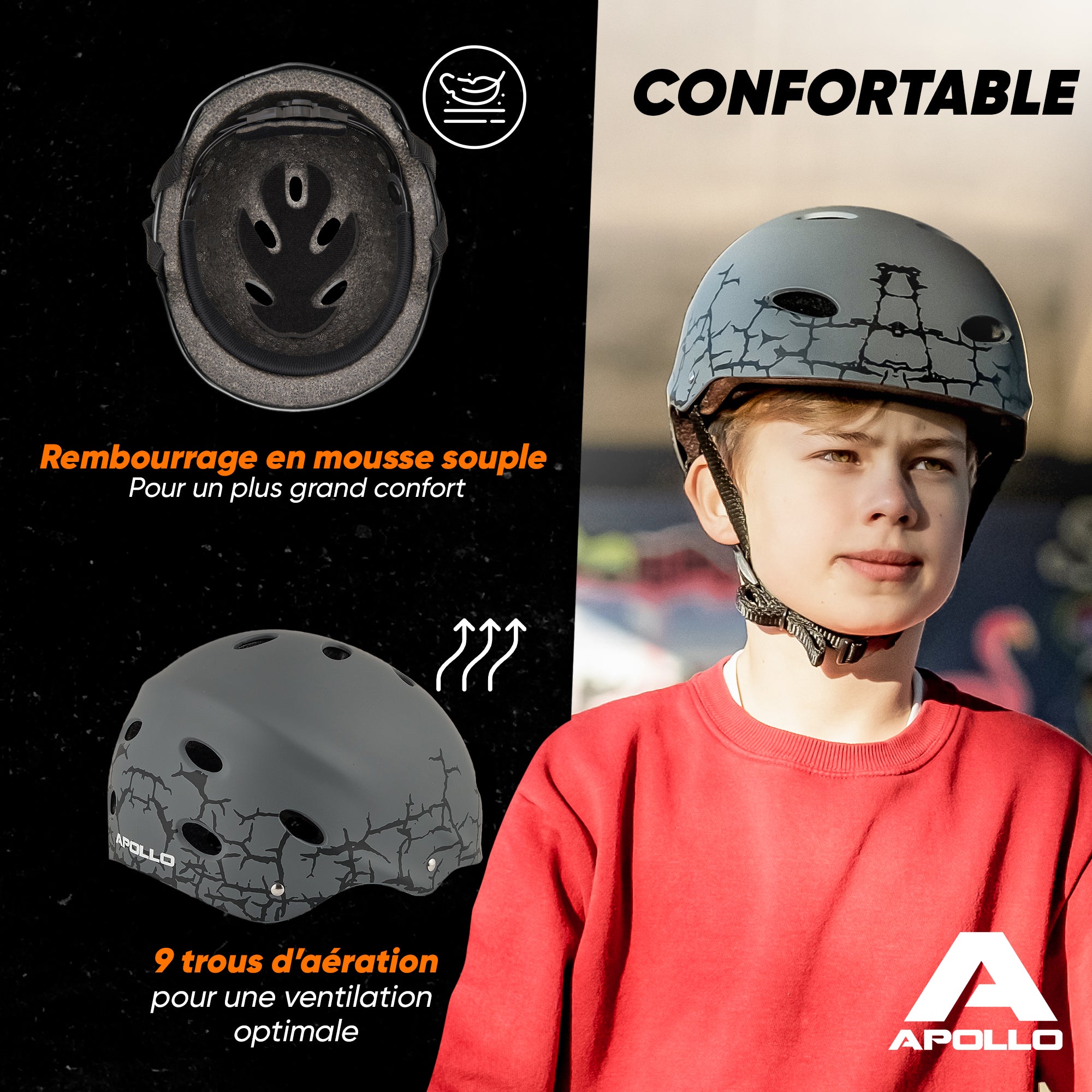 Apollo - Casque réglable pour skate et vélo - Cracked