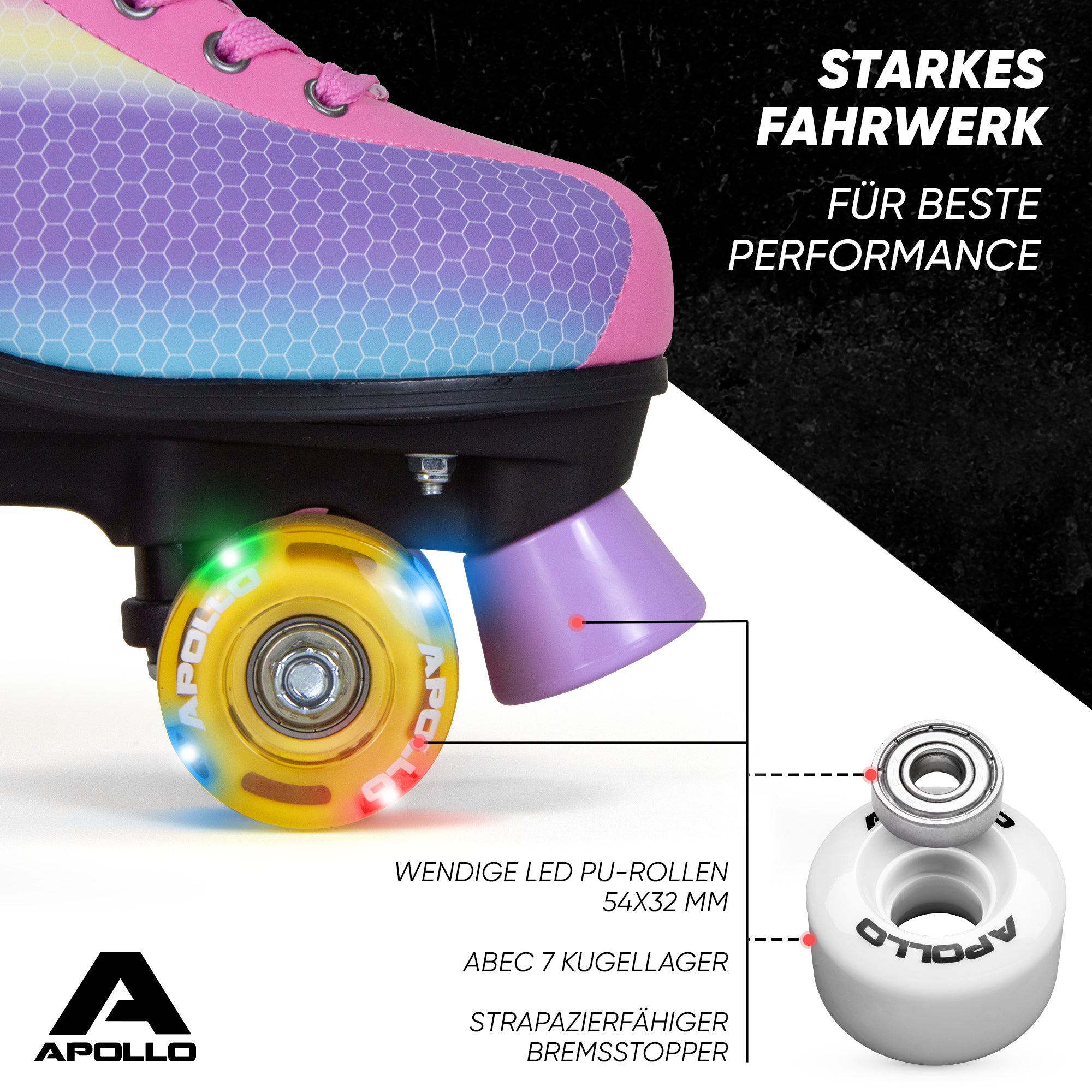 Apollo - Classic patins à roulettes fille et garçon - adolescents et adultes - Dancing Queen LED - L (39-42)