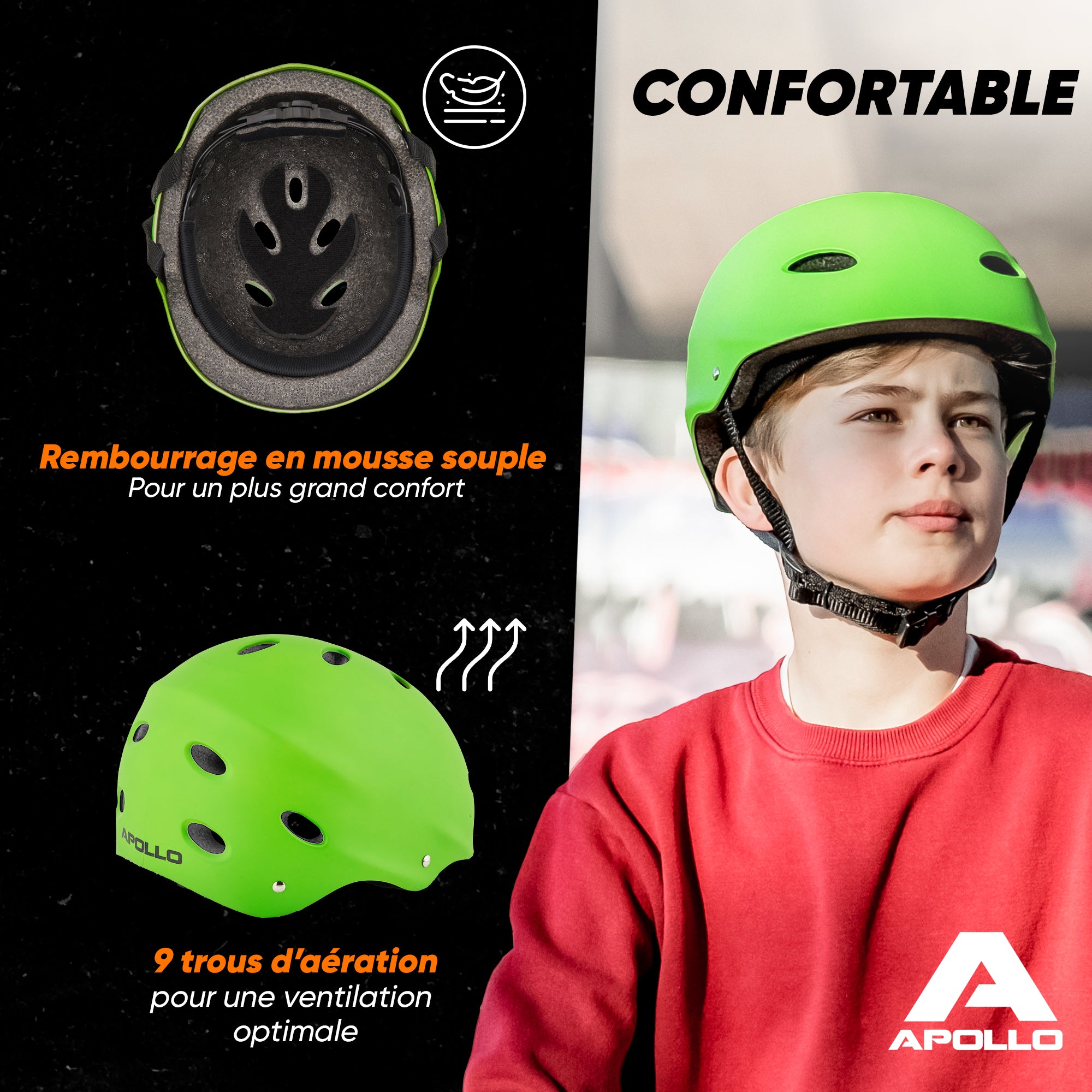 Apollo - Casque réglable pour skate et vélo - Green (Uni)