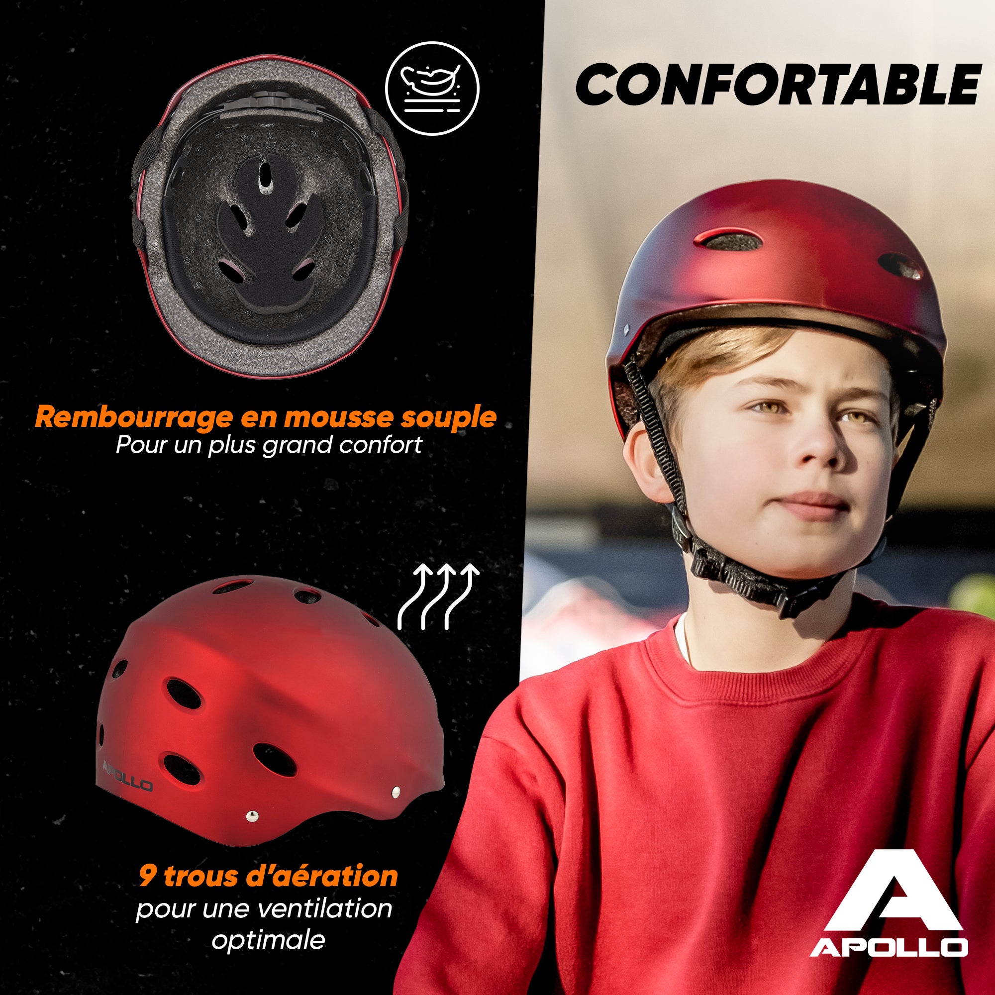 Apollo - Casque réglable pour skate et vélo - Liquid Red