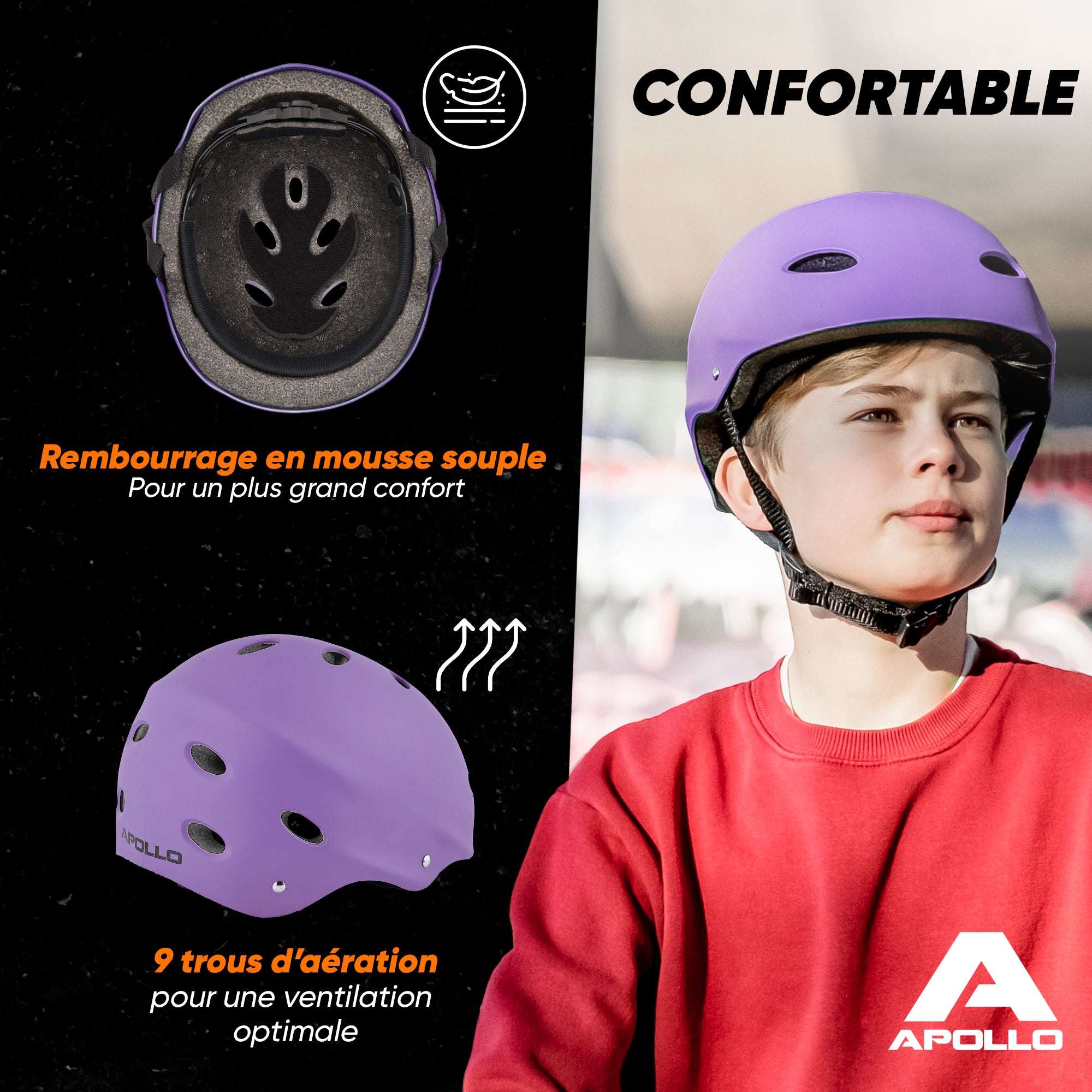 Apollo - Casque réglable pour skate et vélo - Violett (Uni)