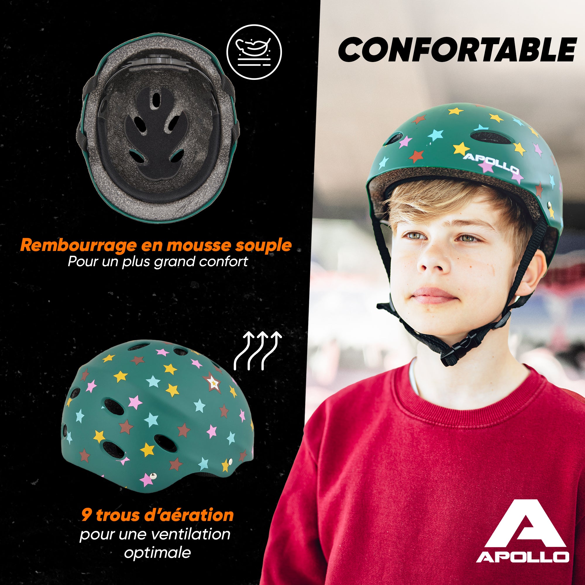 Apollo - Casque réglable pour skate et vélo - Stars