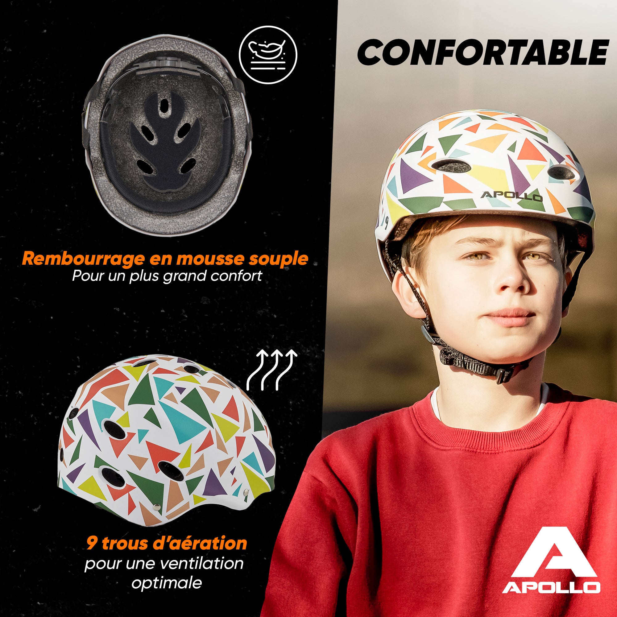 Apollo - Casque réglable pour skate et vélo - Triangle