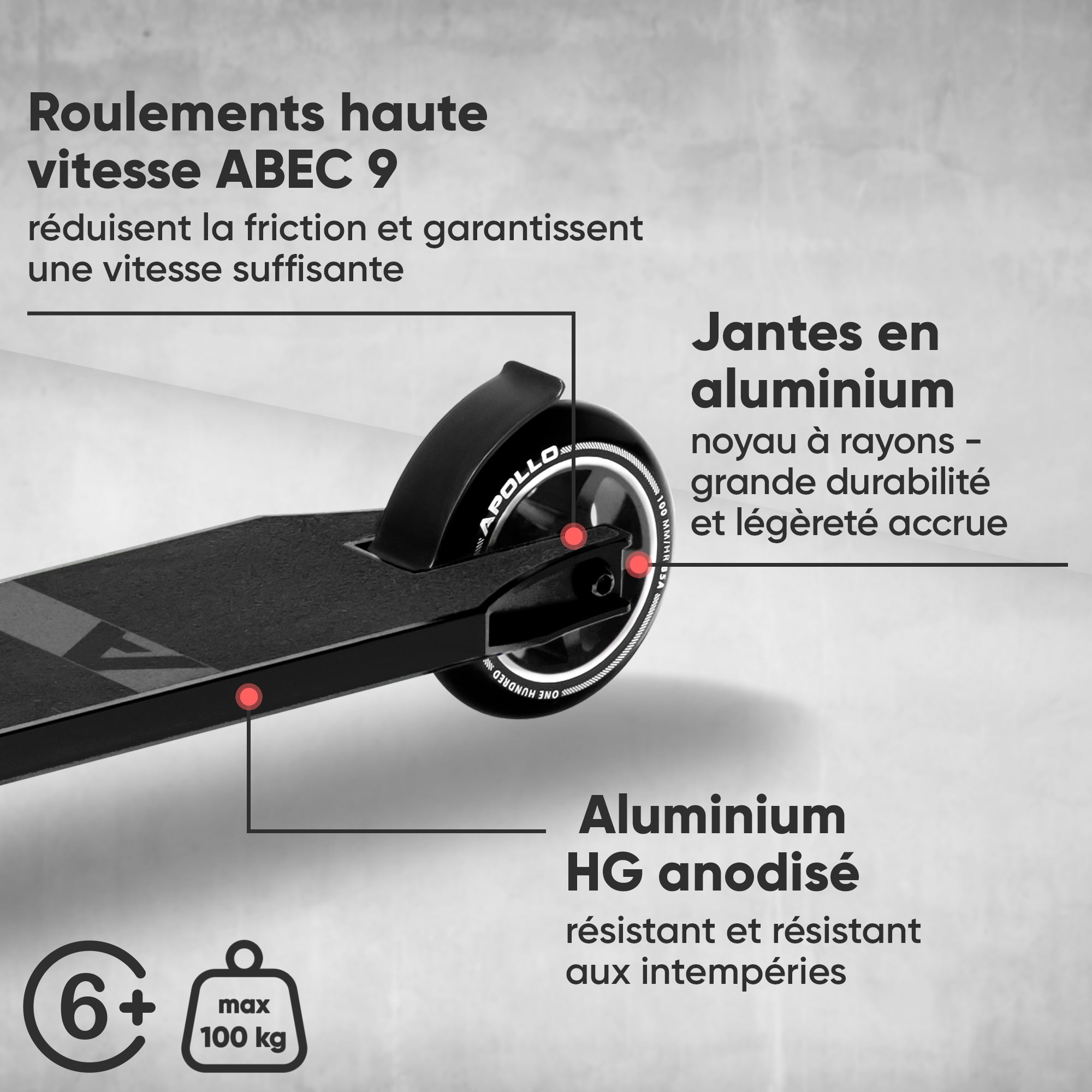 Apollo - Stunt Scooter - Star Pro - HighQuality eloxierter Profi Stunt Scooter - Noir