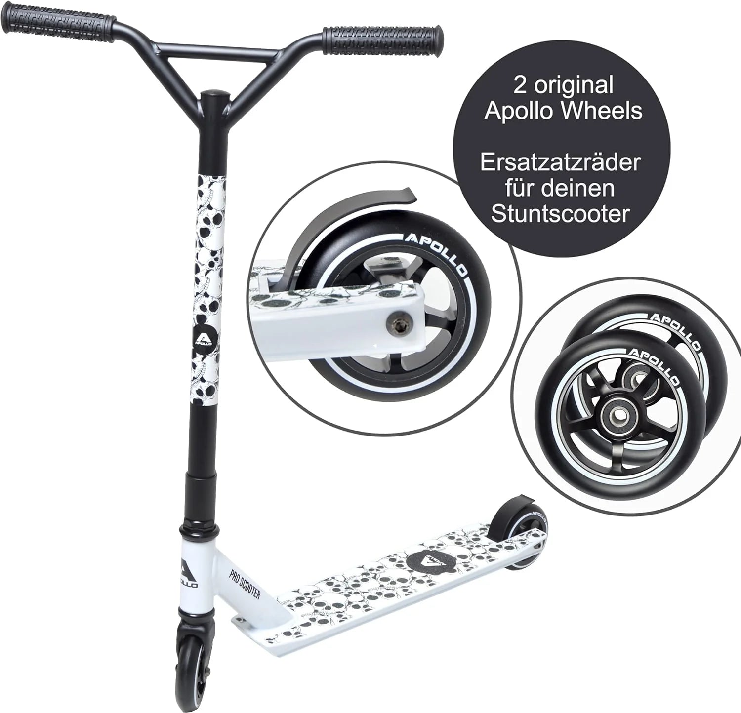 Apollo - Roues trottinette freestyle - Paire de roues série Pro 100mm - Noir - PP-Cœur