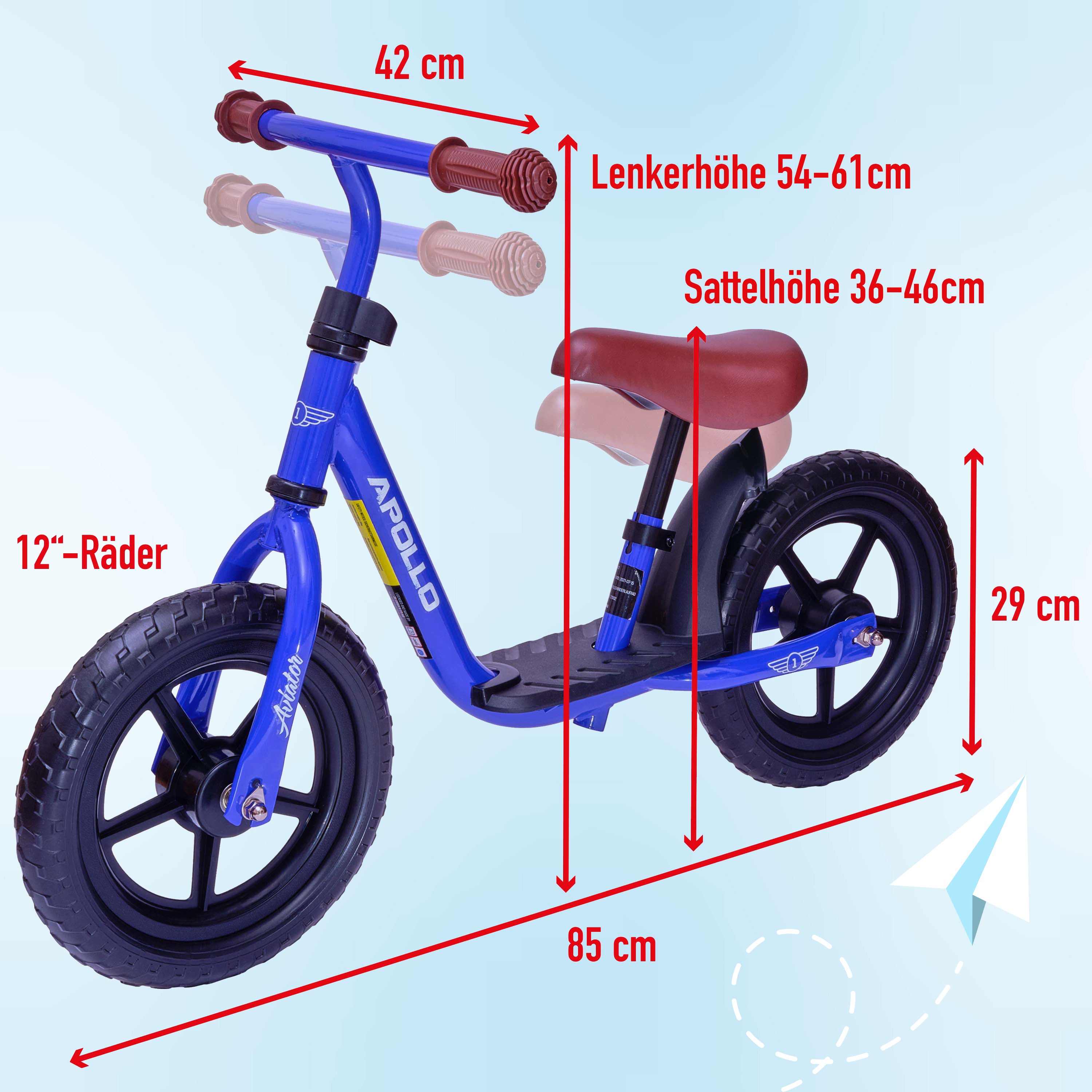 Apollo - Draisienne Evolutive Aviator Vélo Enfant 30 cm - Bleu foncé