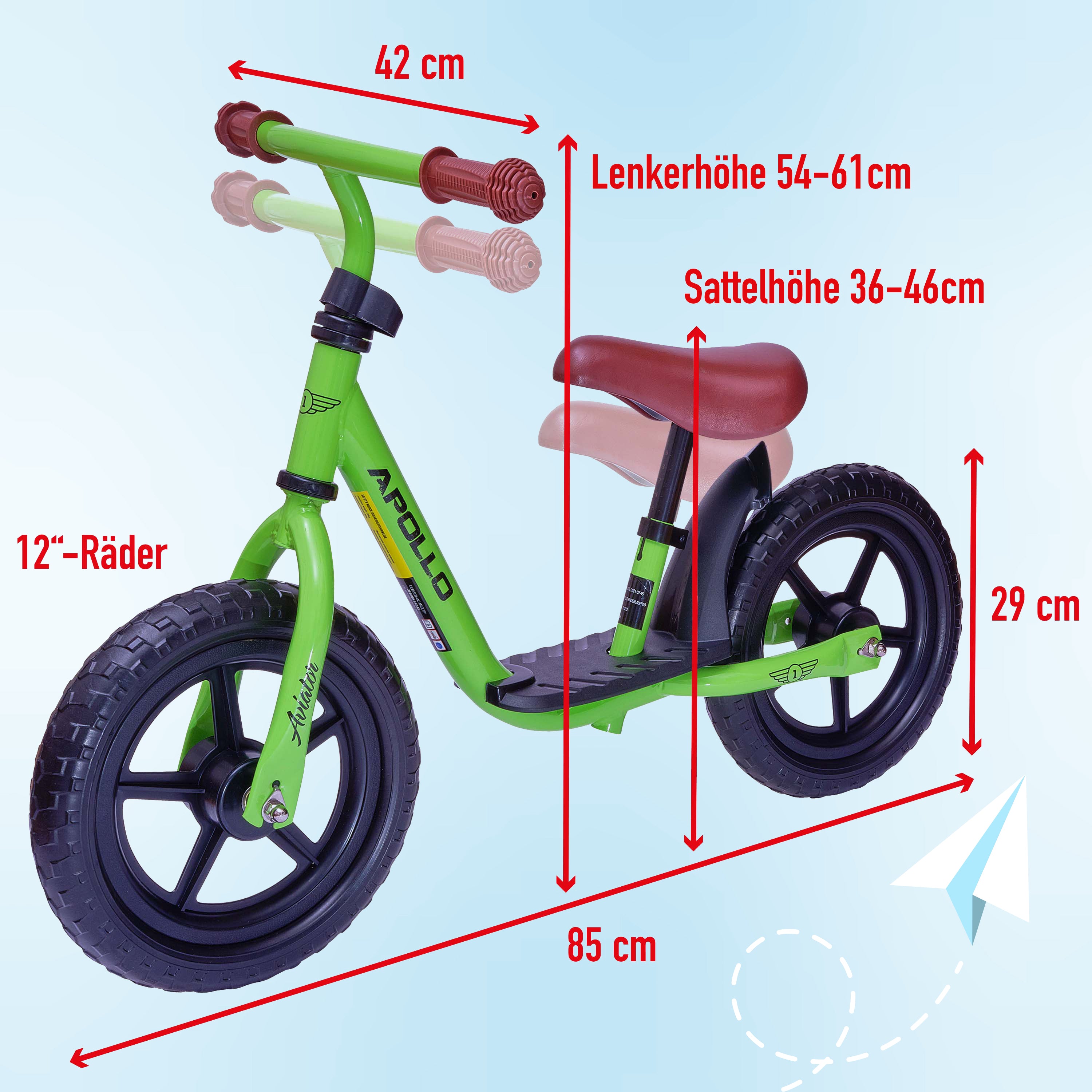 Apollo - Draisienne Evolutive Aviator Vélo Enfant 30 cm - Vert
