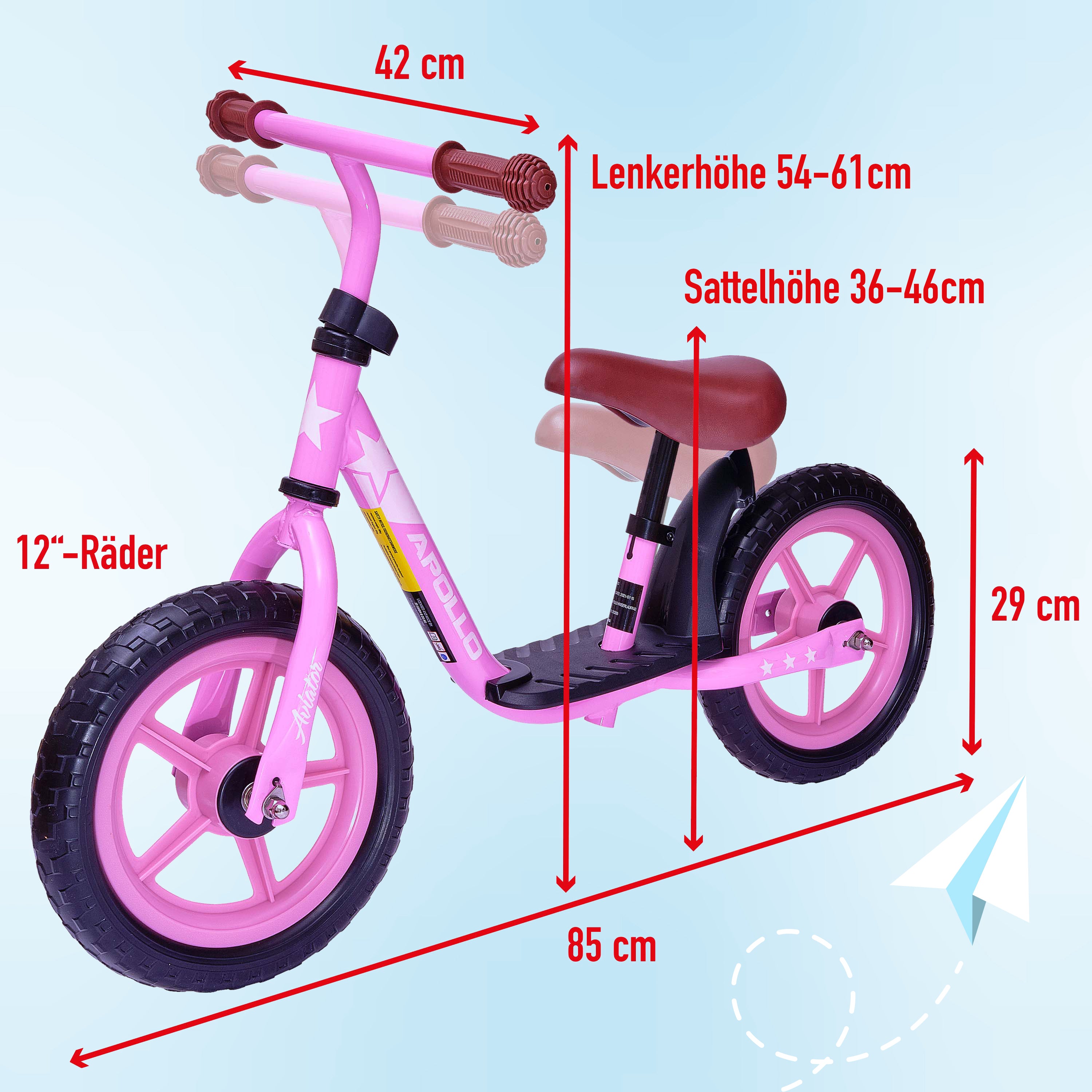 Apollo - Draisienne Evolutive Aviator Vélo Enfant 30 cm - Rose