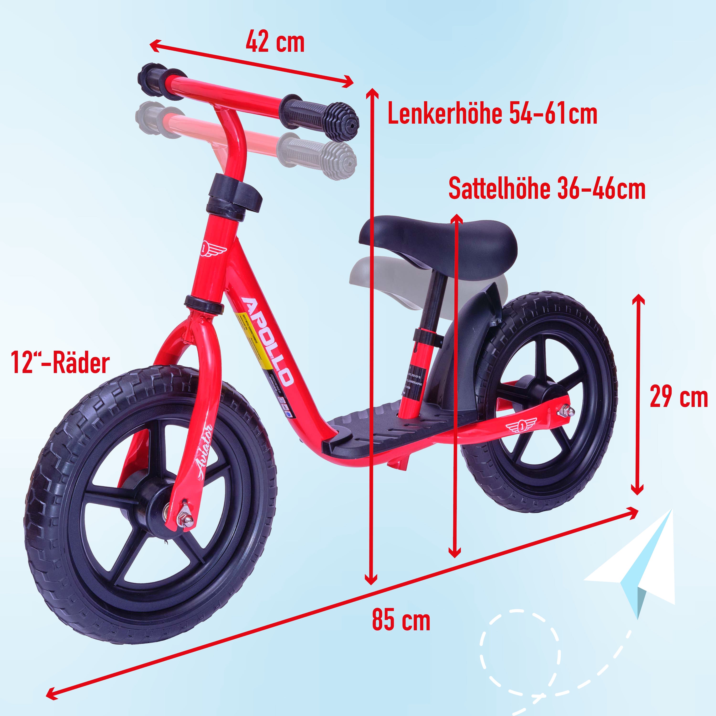 Apollo - Draisienne Evolutive Aviator Vélo Enfant 30 cm - Rouge