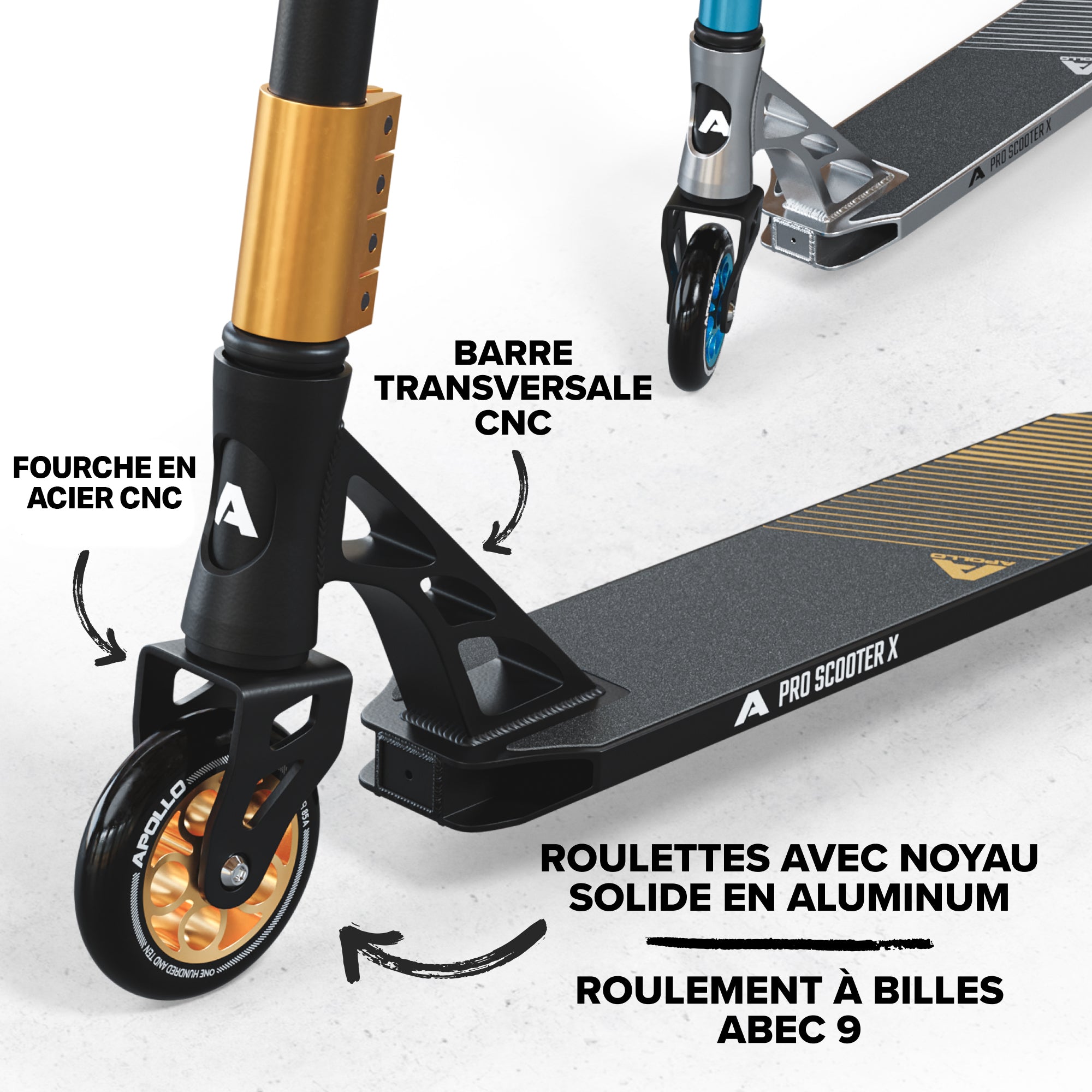 Apollo - Trotinette freestyle Adulte Genesis Pro X avec Roulements à Billes ABEC 9 - Or