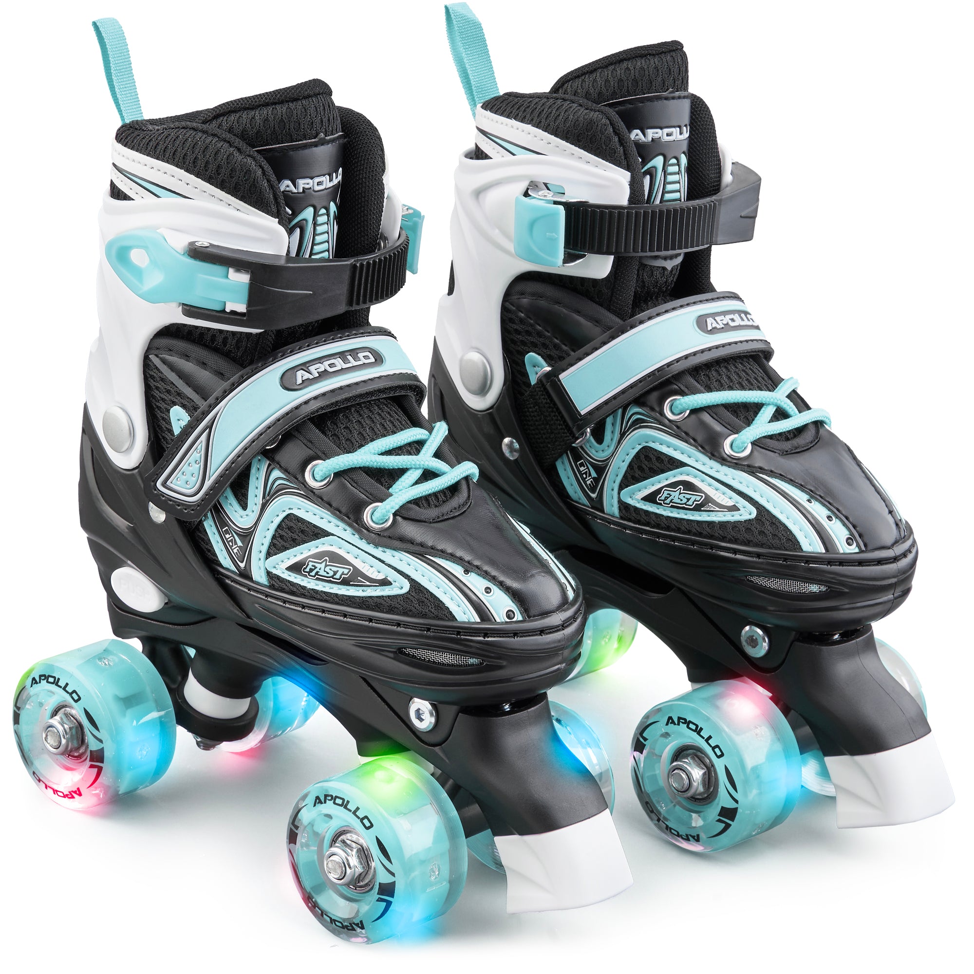 Apollo - Super Quad X Pro - Patins à roulettes LED pour enfants et adolescents - Menthe - L (39-42)