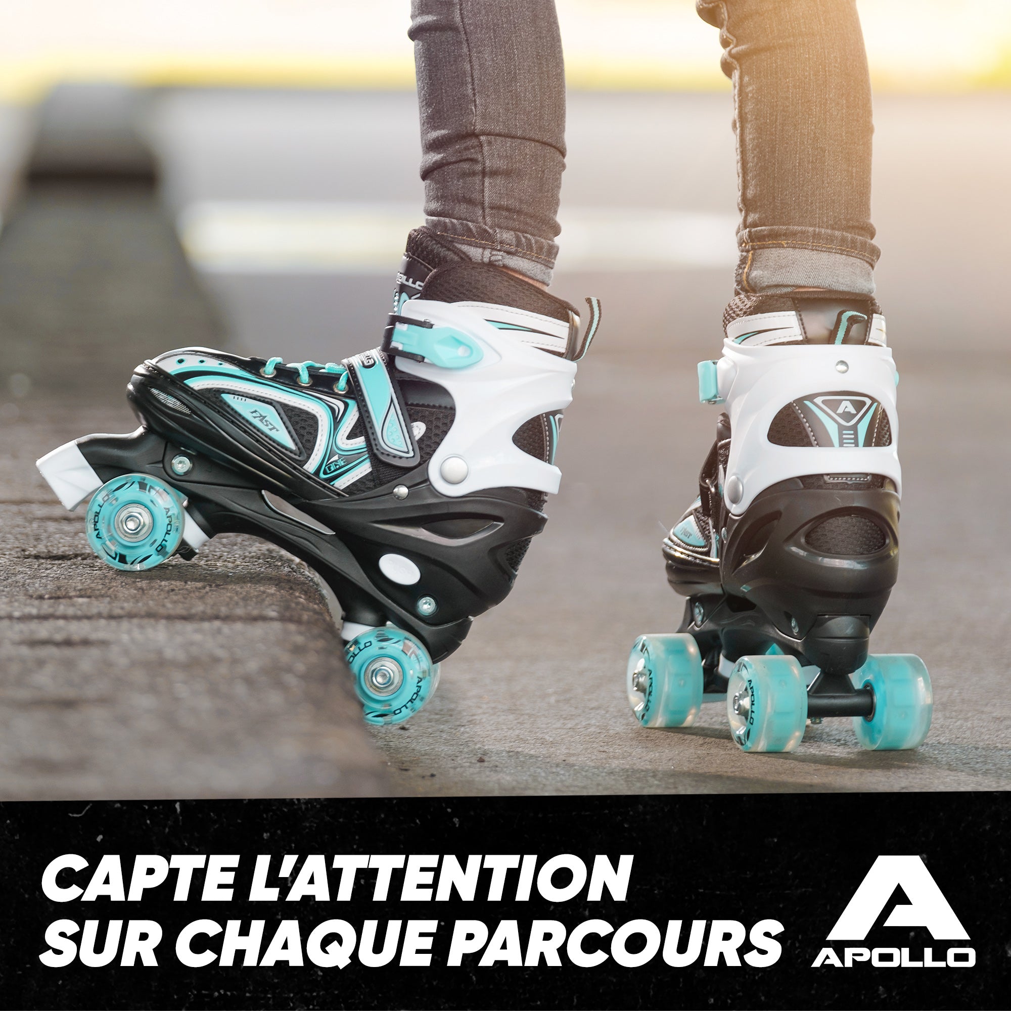 Apollo - Super Quad X Pro - Patins à roulettes LED pour enfants et adolescents - Menthe - L (39-42)
