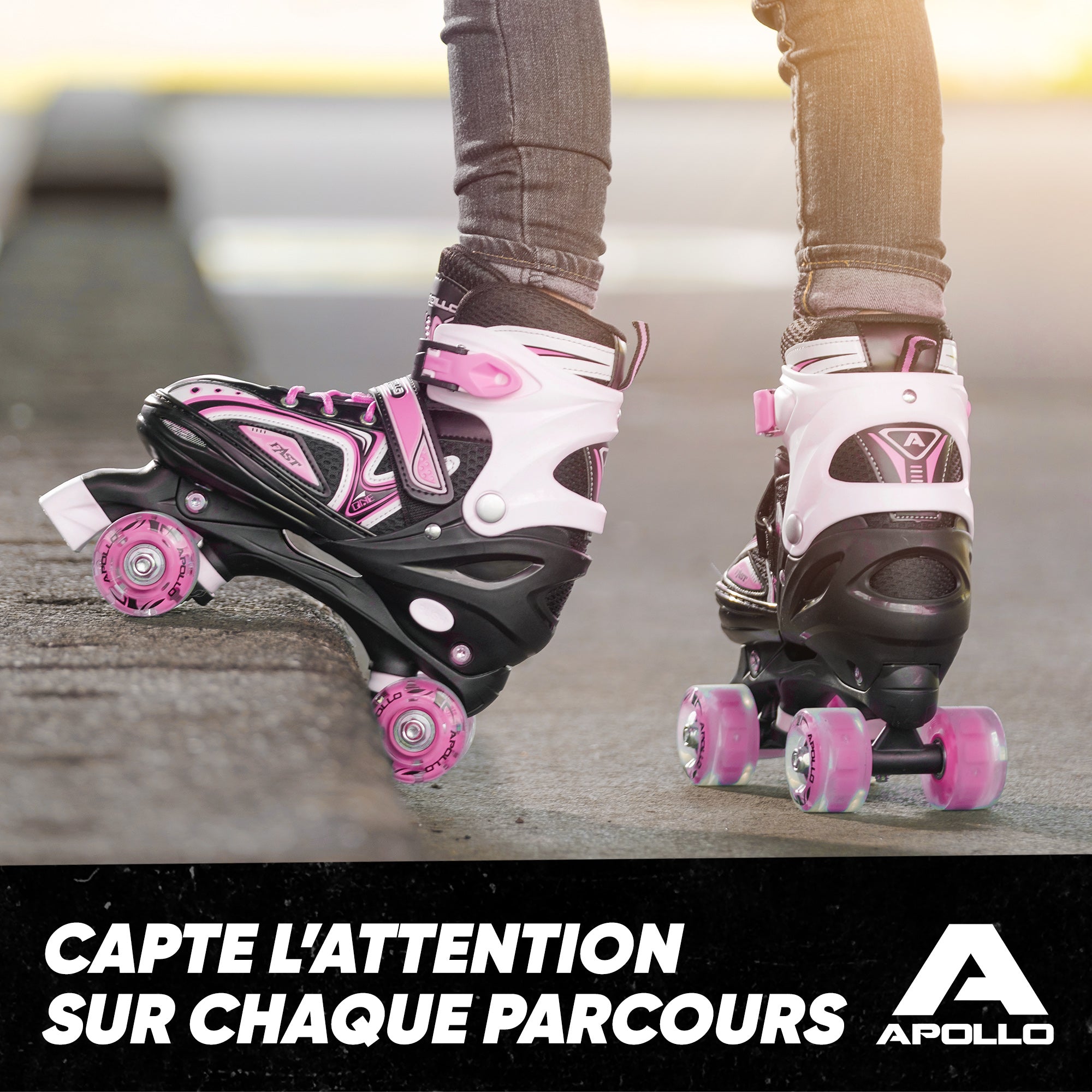 Apollo - Super Quad X Pro - Patins à roulettes LED pour enfants et adolescents - Rose - L (39-42)