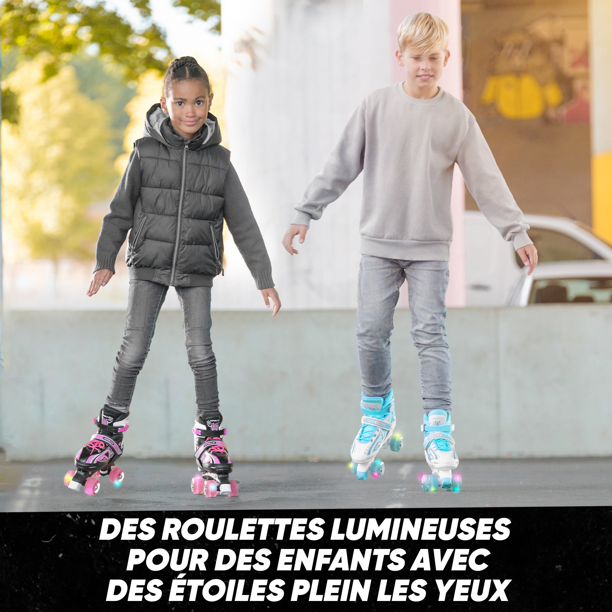 Apollo - Super Quad X Pro - Patins à roulettes LED pour enfants et adolescents - Rose - L (39-42)