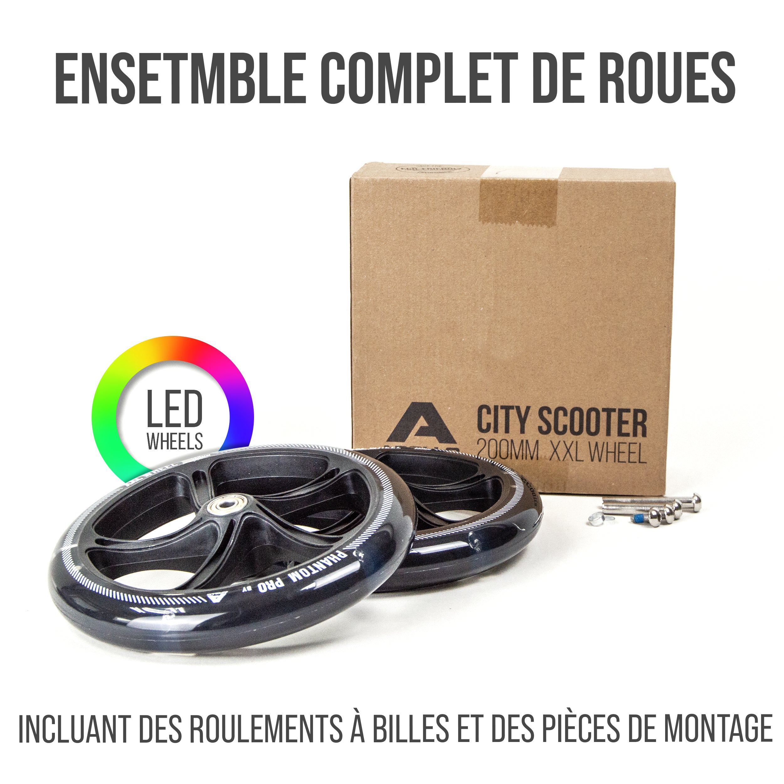 Apollo - 200 MM JEU DE ROUES DE RECHANGE POUR TROTTINETTE DE VILLE - PHANTOM / SPECTRE - LED Schwarz Transparent