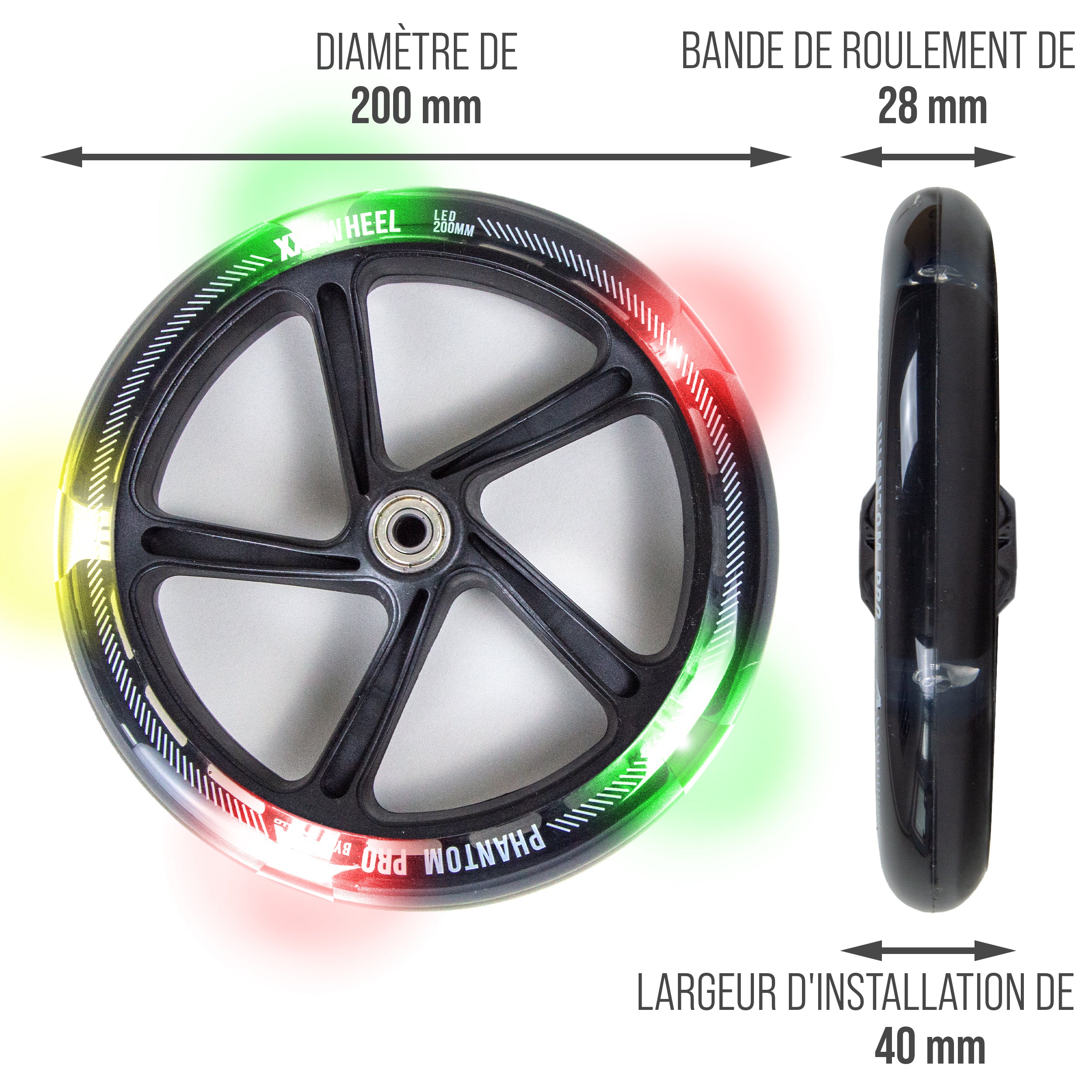 Apollo - 200 MM JEU DE ROUES DE RECHANGE POUR TROTTINETTE DE VILLE - PHANTOM / SPECTRE - LED Schwarz Transparent