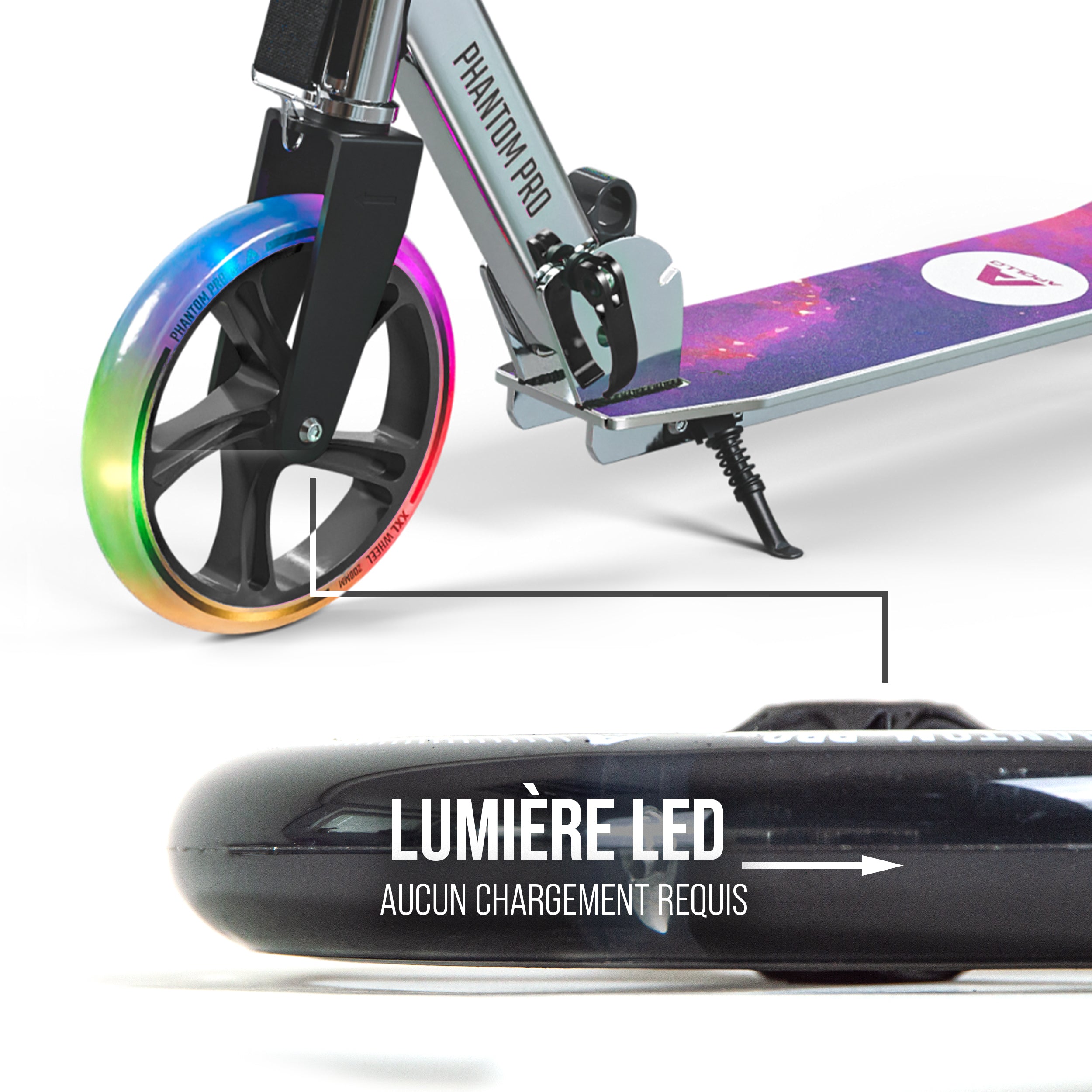 Apollo - 200 MM JEU DE ROUES DE RECHANGE POUR TROTTINETTE DE VILLE - PHANTOM / SPECTRE - LED Schwarz Transparent