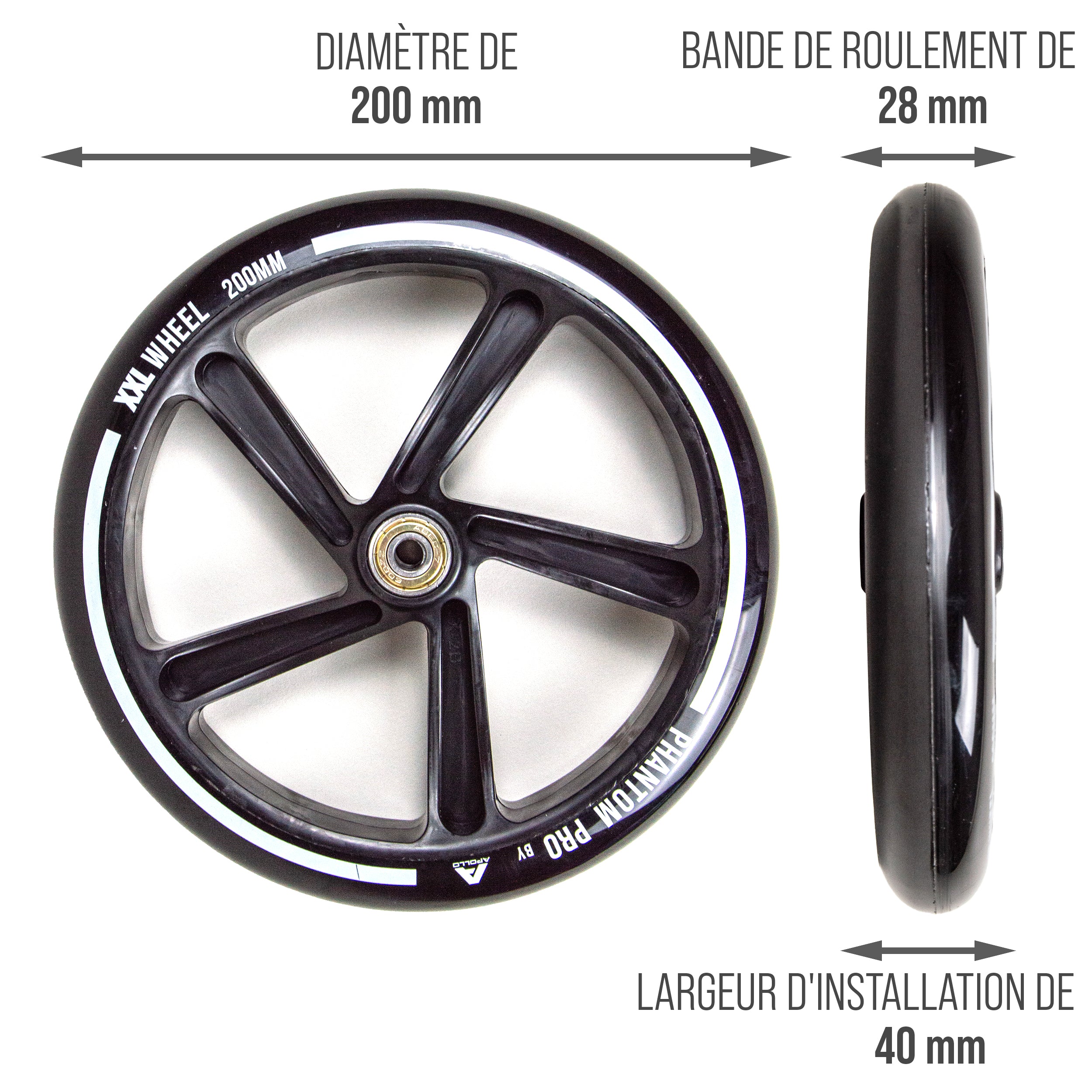 Apollo - 200 MM JEU DE ROUES DE RECHANGE POUR TROTTINETTE DE VILLE - PHANTOM / SPECTRE - Schwarz Schwarz